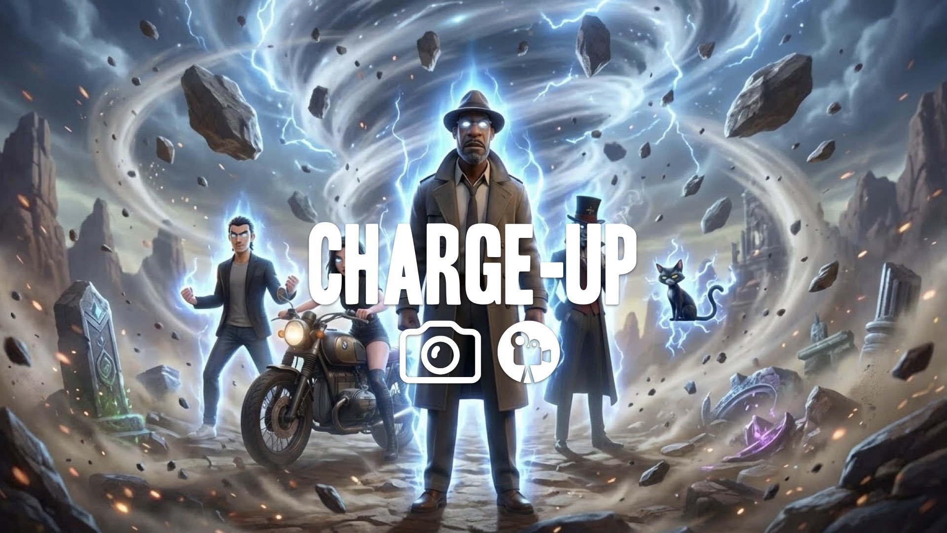 Gathering limit-break power. Intense glowing aura, floating rocks, surging wind. Eyes determined. High density particle effects in fantasy battlefield. Keep the character and the original style. No mu