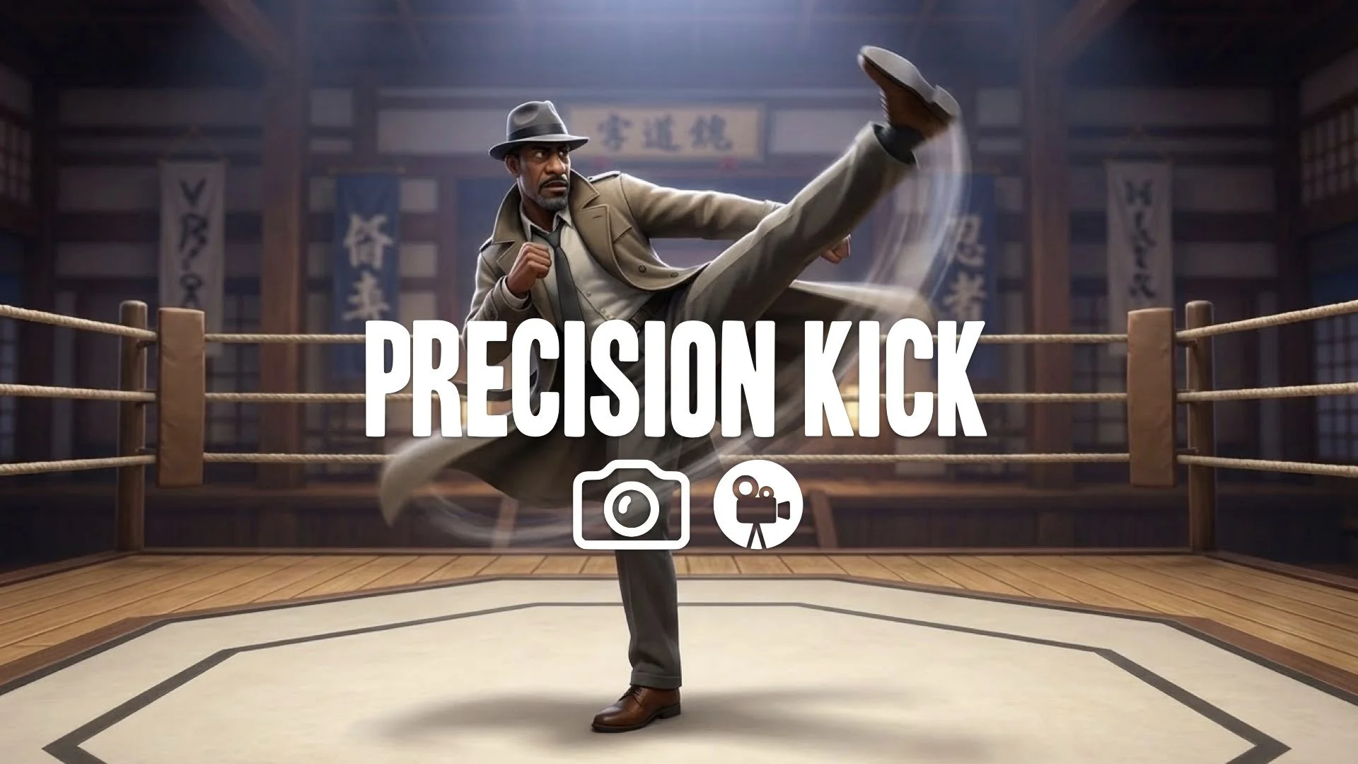 “Keep the character and original style. Shift their pose into a sharp, controlled high kick with clean motion blur and classic Virtua Fighter ring surroundings. No music.”