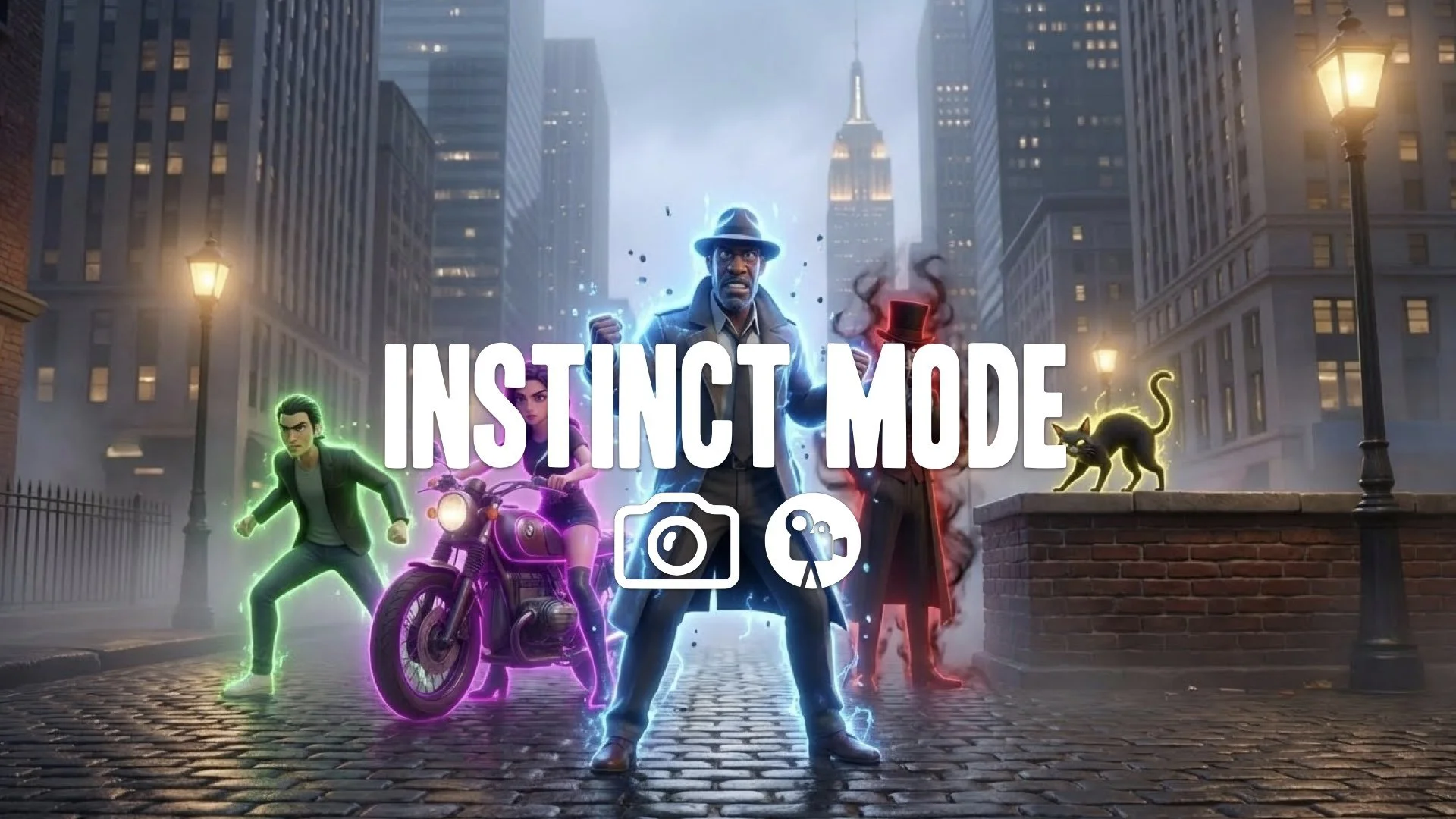 Intense instinct mode power-up. Aggressive body tension. Exploding neon outlines and pulsing particles. High kinetic energy surge. Keep the character and original style. No music