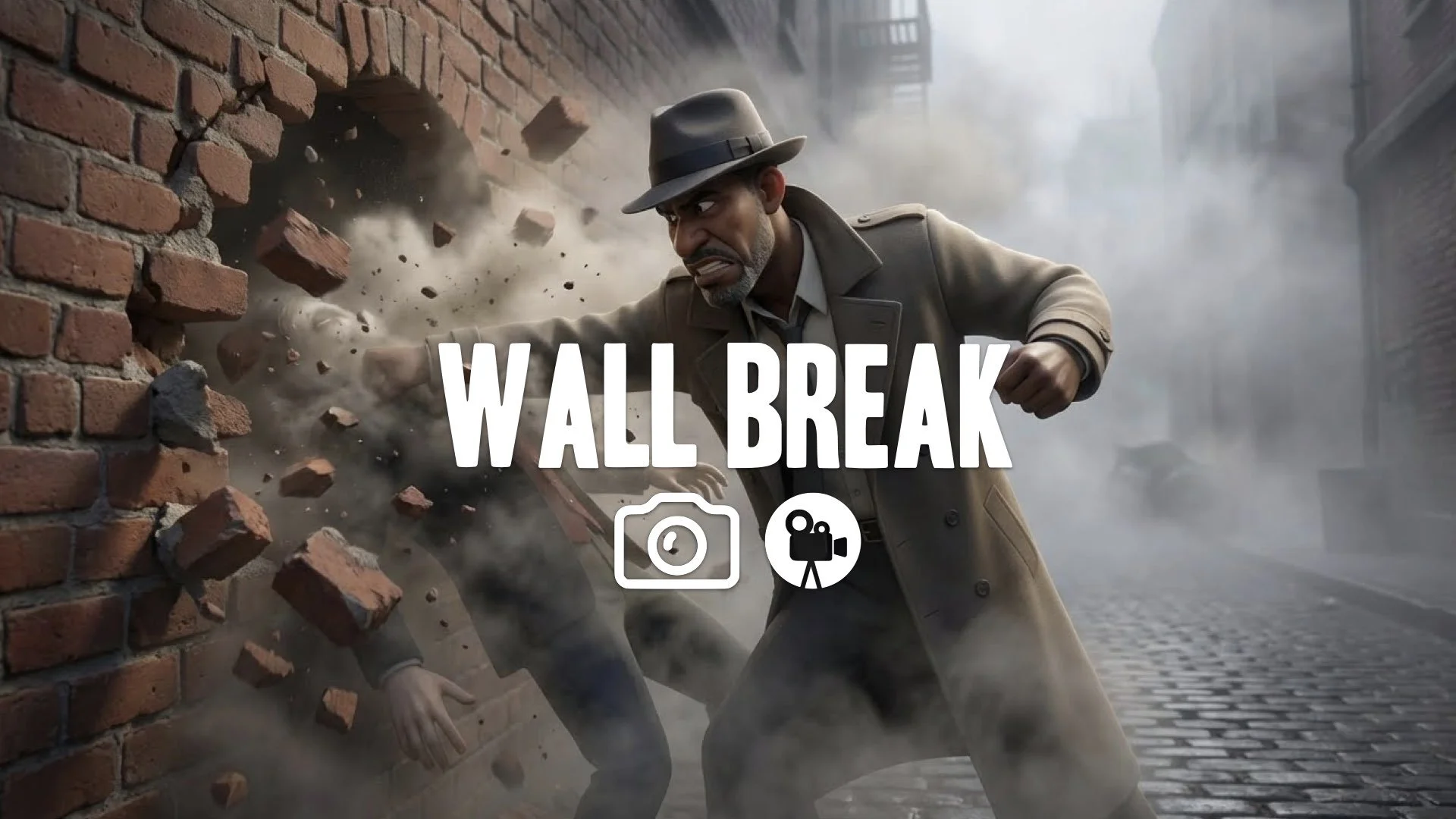 “Keep the character and original style. Repose them slamming an unseen opponent into an environment wall, causing a Tekken-style wall break with debris flying and dust clouds forming. Add dynamic clos