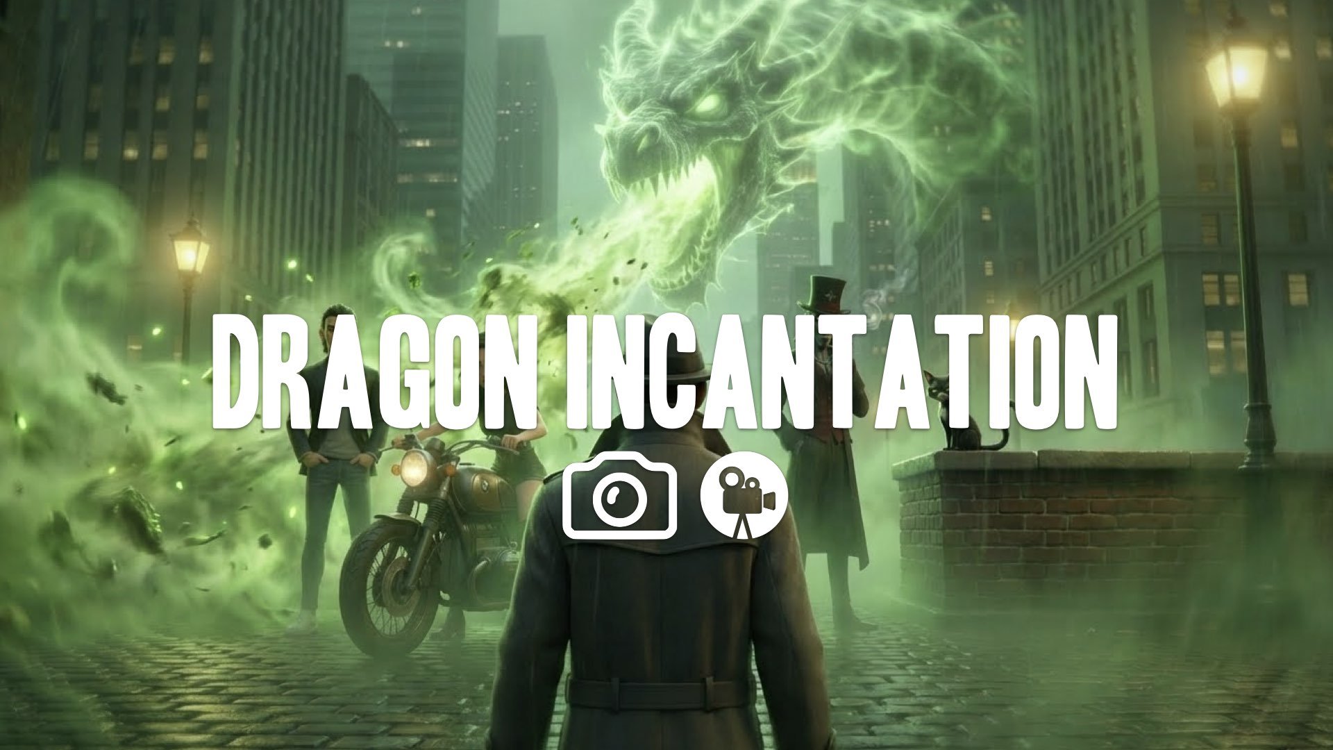 OTS spectacle: giant spectral dragon head manifests above character, spewing Rot breath. Sickly green haze, camera shake, high-fidelity particles. No Music