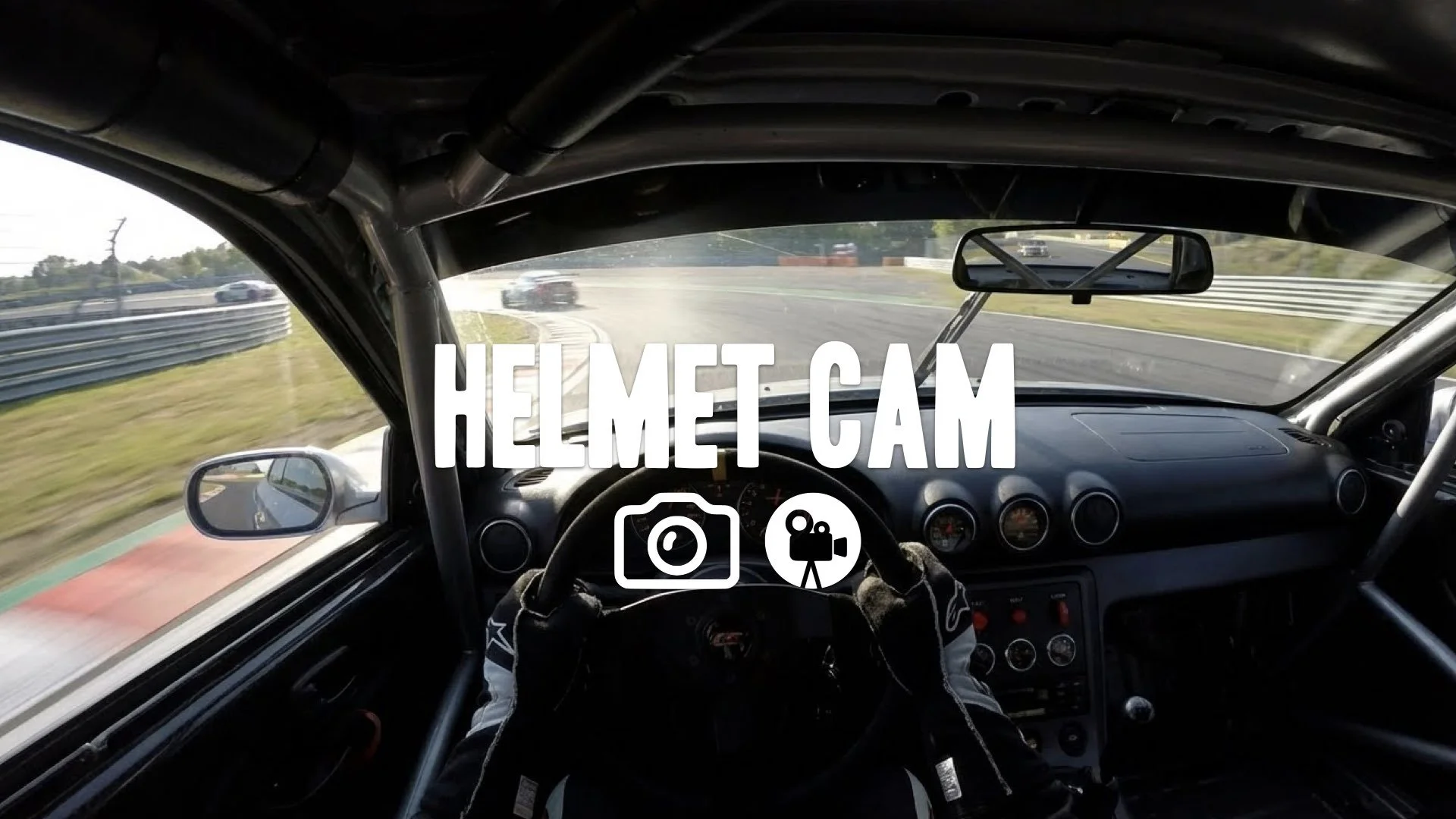 Visceral helmet-cam view, driver looking into the apex, vibrations shaking the camera, realistic interior lighting and raw speed sensation. No music.