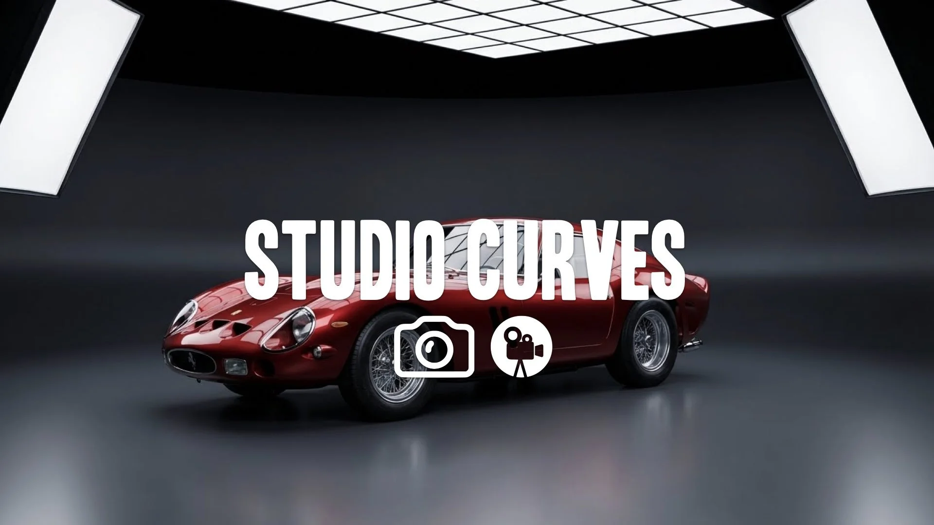 Studio lighting panning over a classic Ferrari, focusing on curves and metallic paint, ray-traced reflections, ultra-realistic car porn aesthetic. No music.