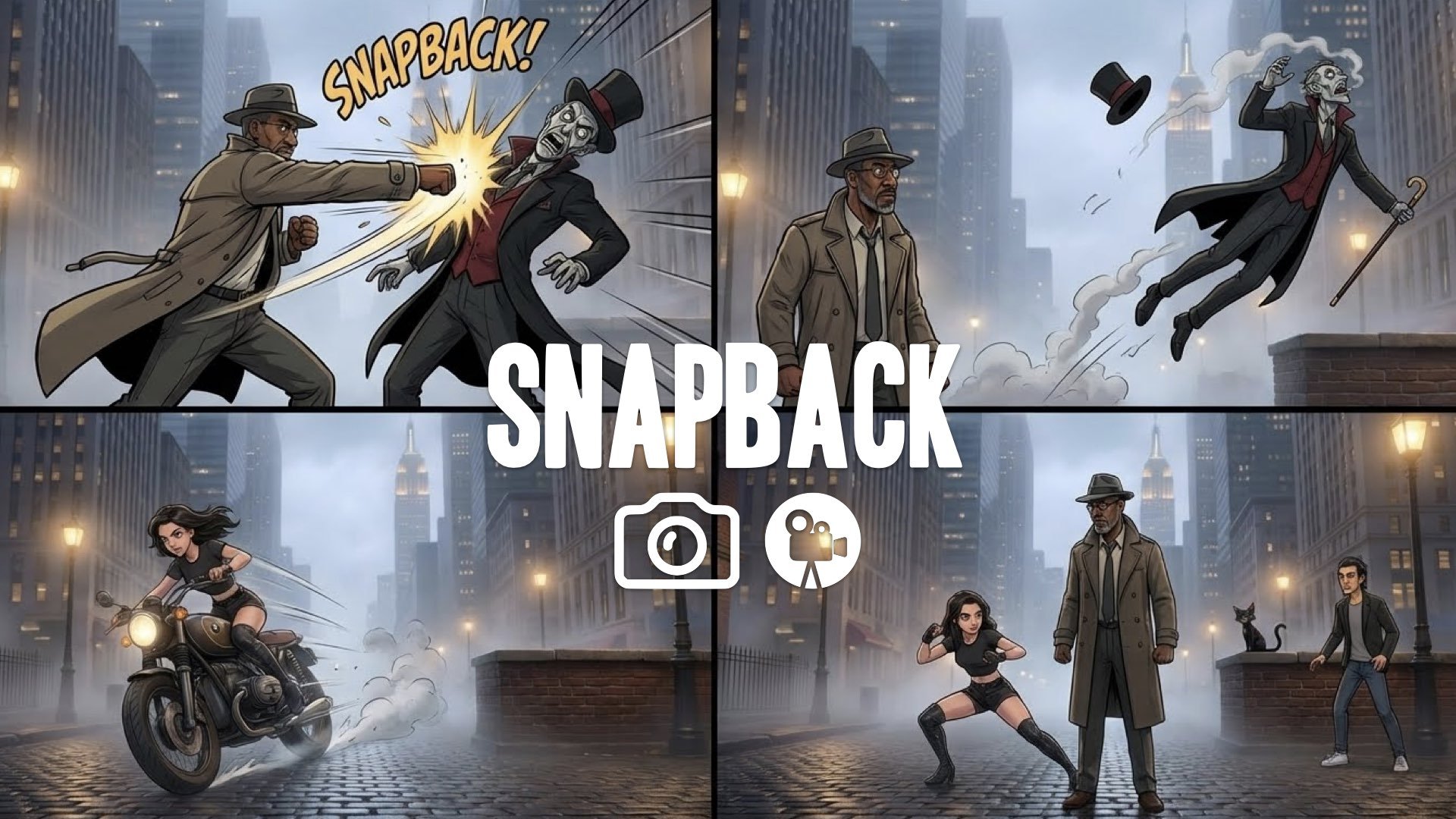 Hitting opponent off-screen with a heavy attack, character flies out, next team member tumbles in, smooth frame-by-frame animation. No music