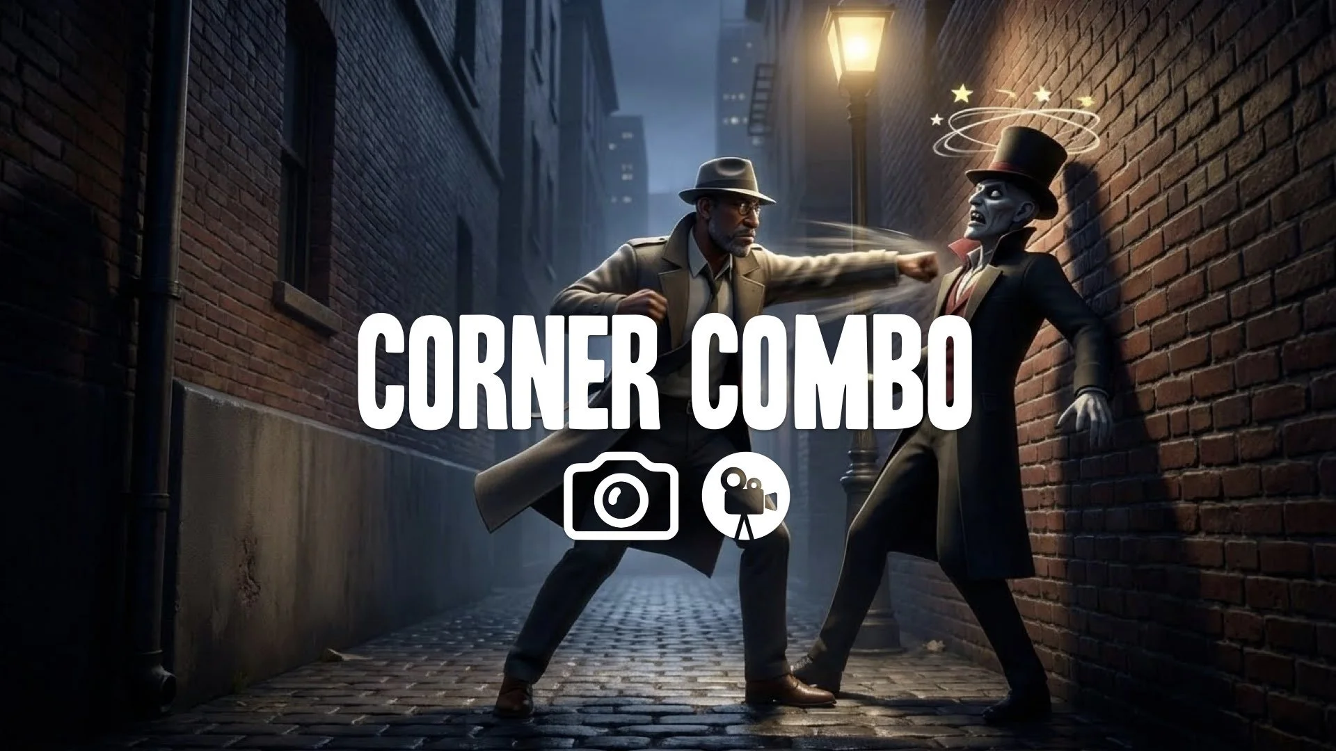 Trapping opponent in the corner, unleashing a rapid-fire loop of hits, dizzy stars above opponent's head, high contrast visuals. No music