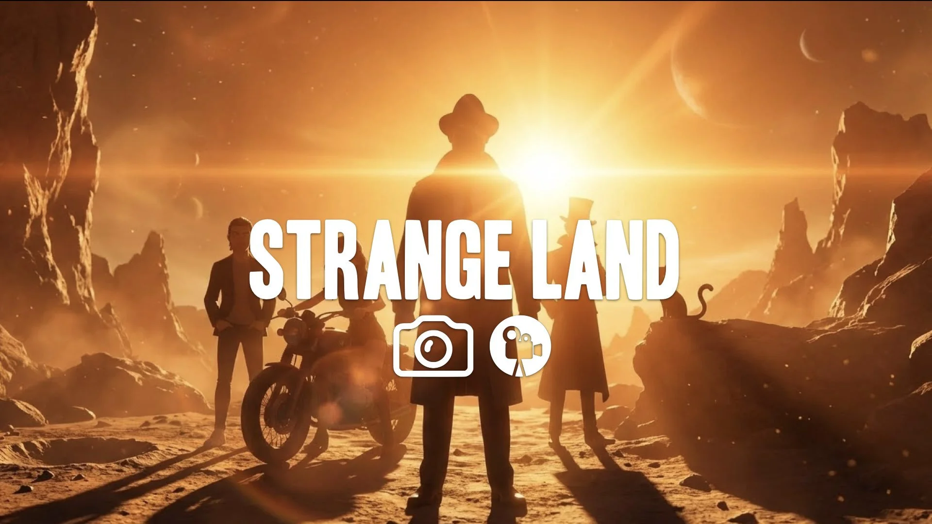 Massive lens flare dominating the frame as the sun shines on the dusty, alien-like asteroid surface. Orange glow, no music.