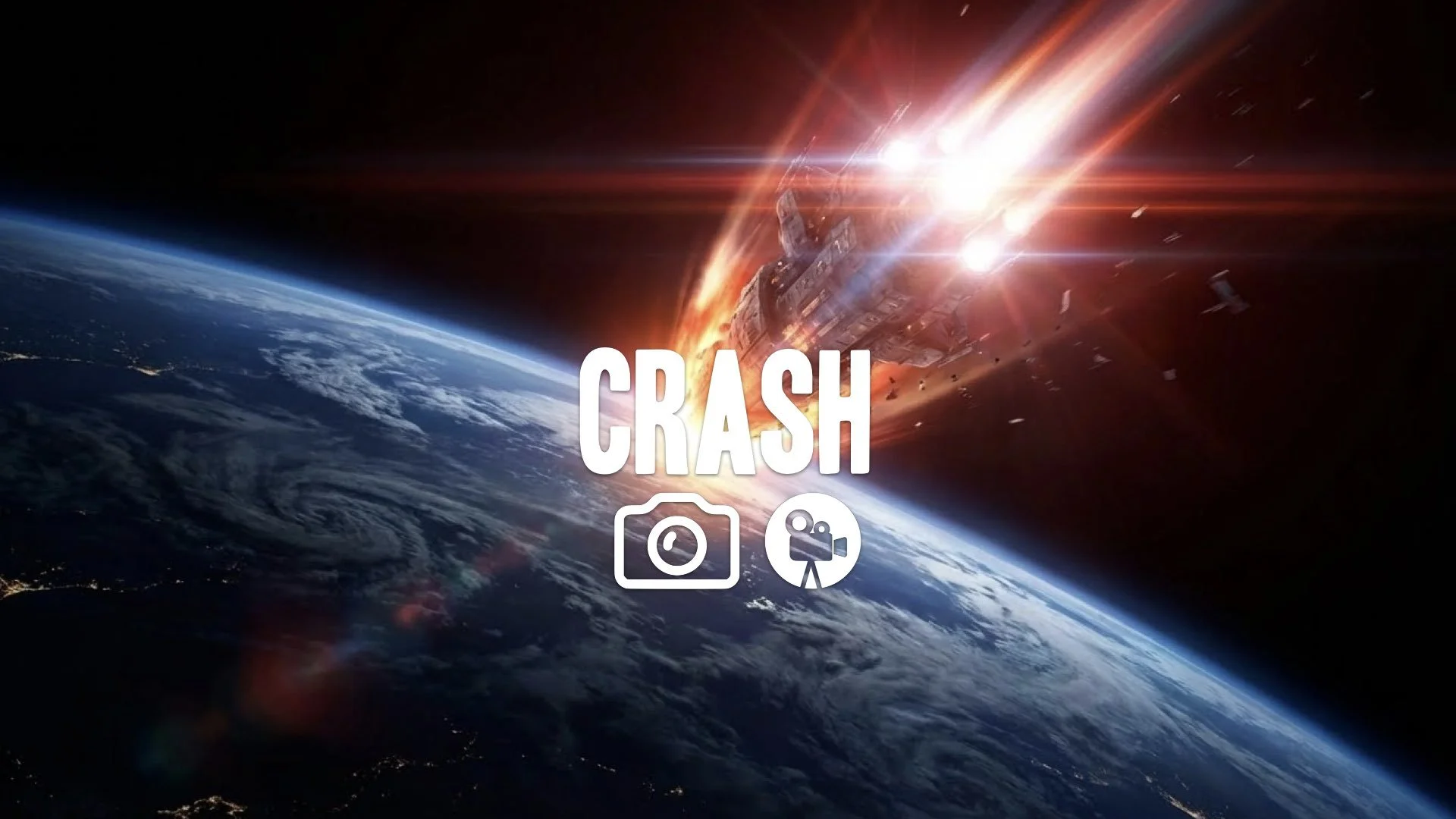 Extreme wide shot of the starship plunging toward Earth, lens flare dominates the black sky. Doomed angle, no music.