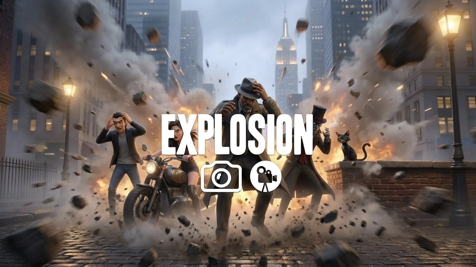 Handheld, shaky-cam POV of a massive explosion in a field, dirt and debris fly towards the lens. Action, no music.