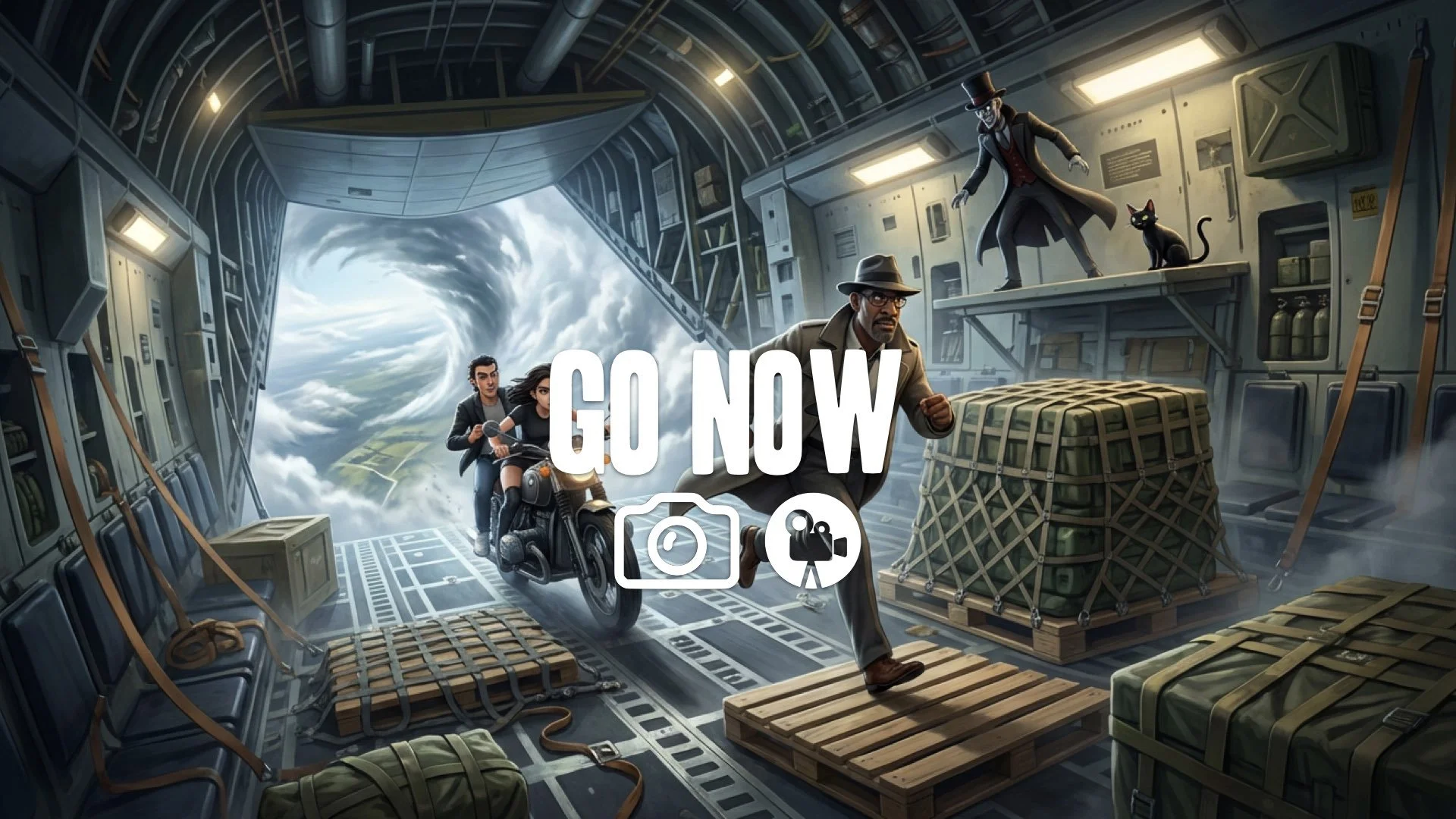 A high-altitude chase in the cargo bay of a C-130 Hercules. No music