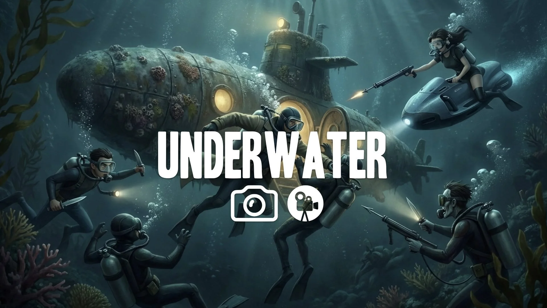 An intense underwater fight against a drug sub. Dangerous depths. No music