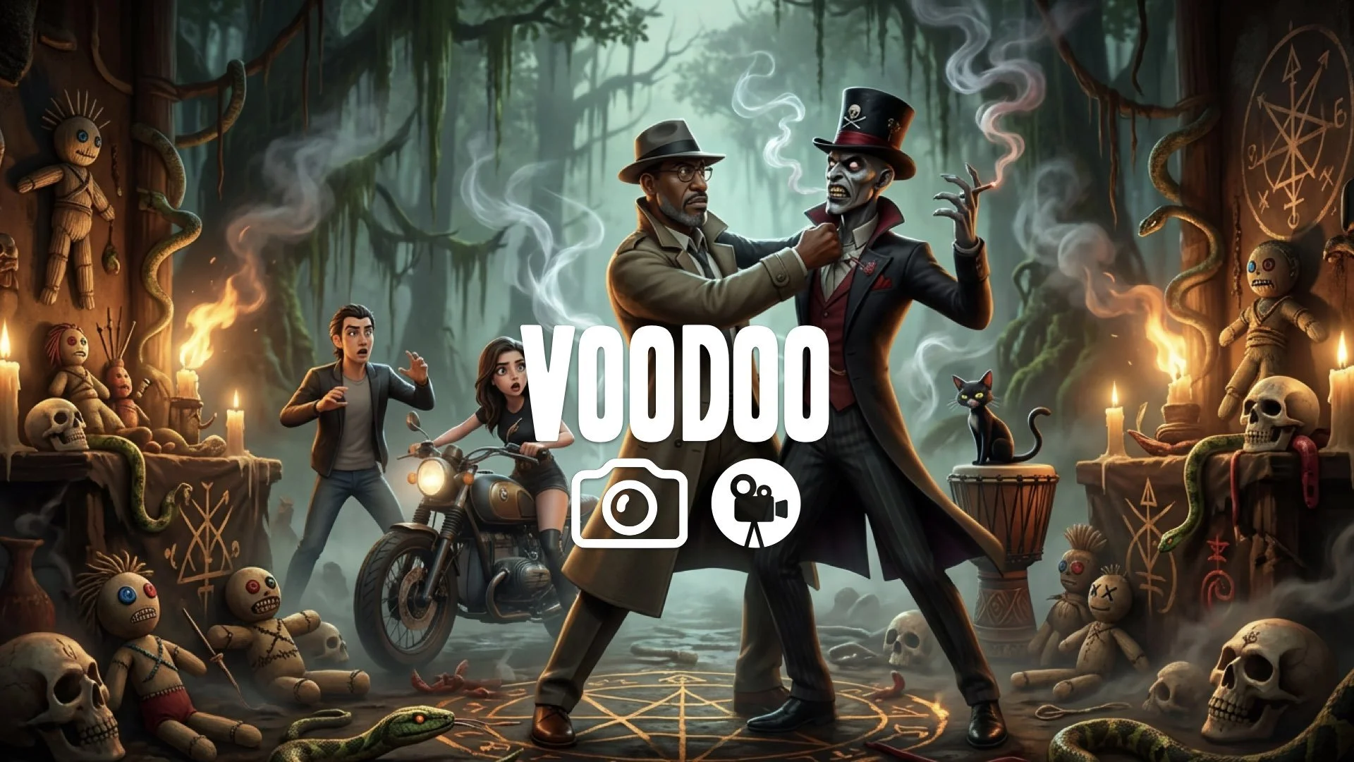 Bond battles the drug lord Kananga/Mr. Big. Voodoo plot. No Music