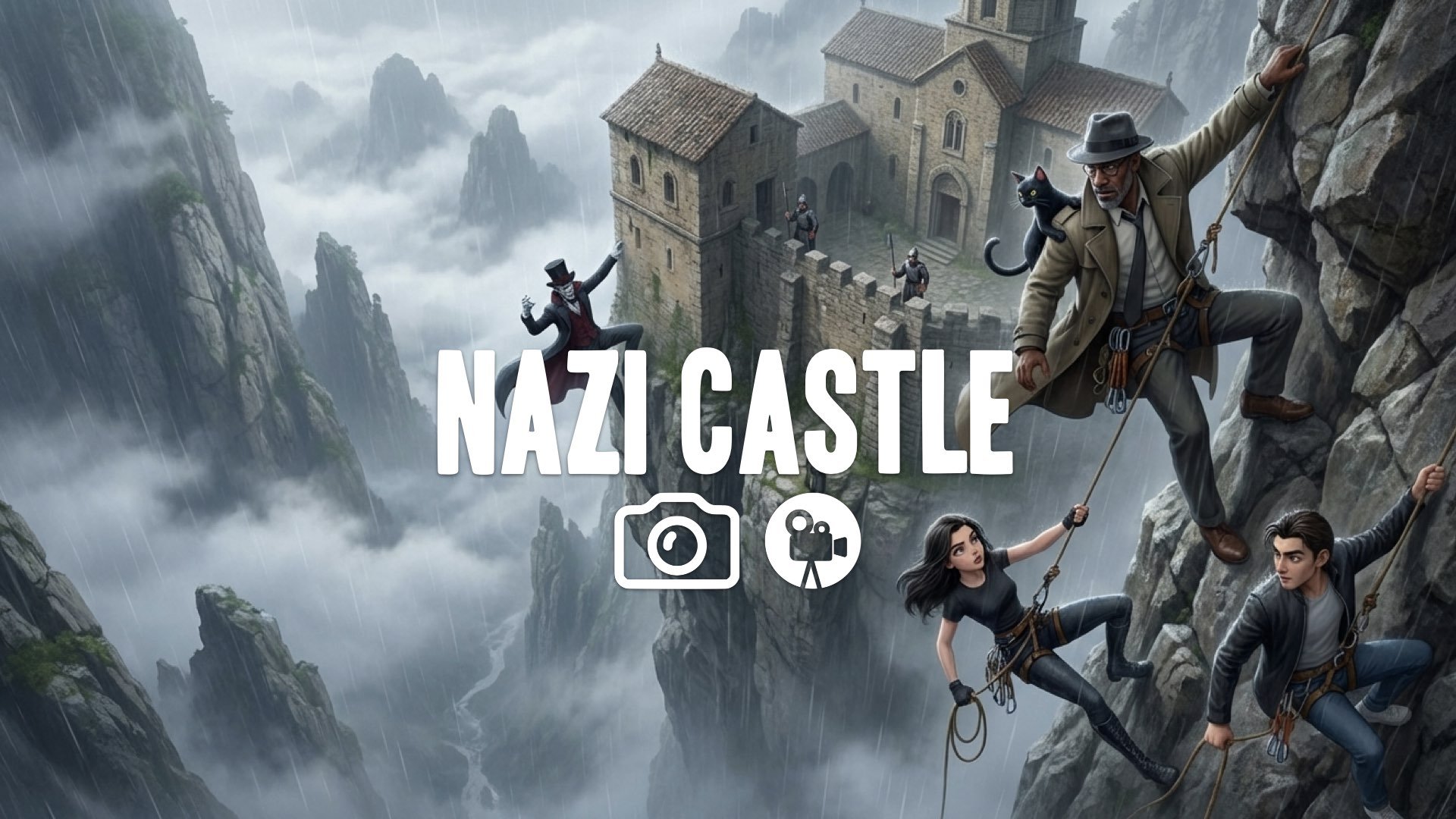 A thrilling rock climbing assault on a monastery hideout. Vertigo. No music