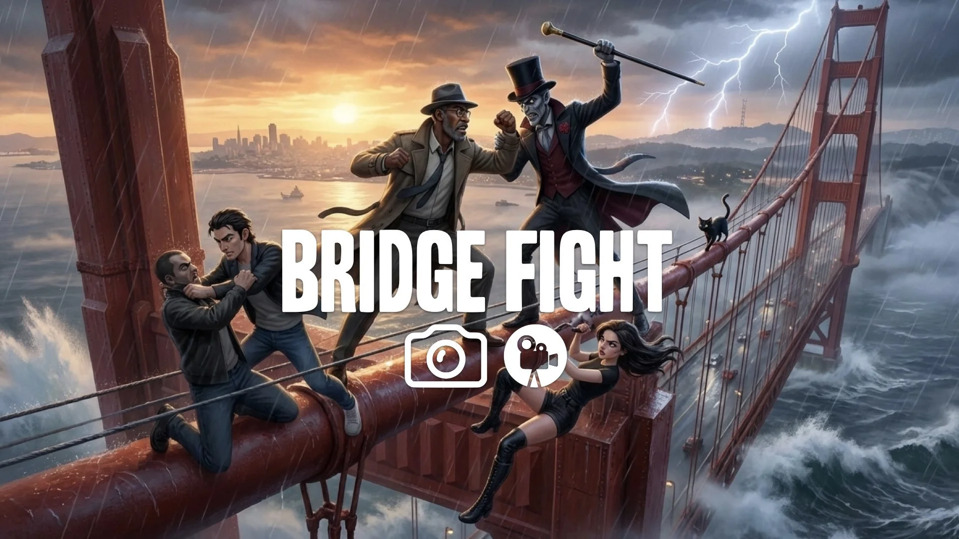 A final climactic fight atop the Golden Gate Bridge. High stakes. No music