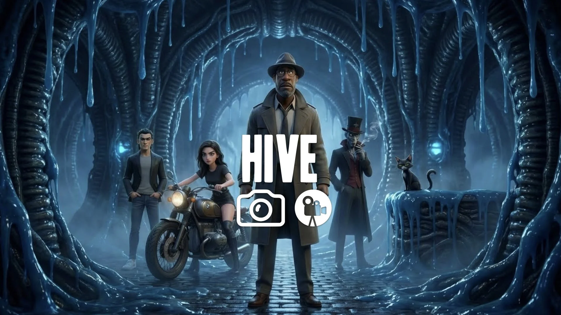 1. Xenomorph hive slime texture blue mist organic walls dripping wet scary atmosphere no music