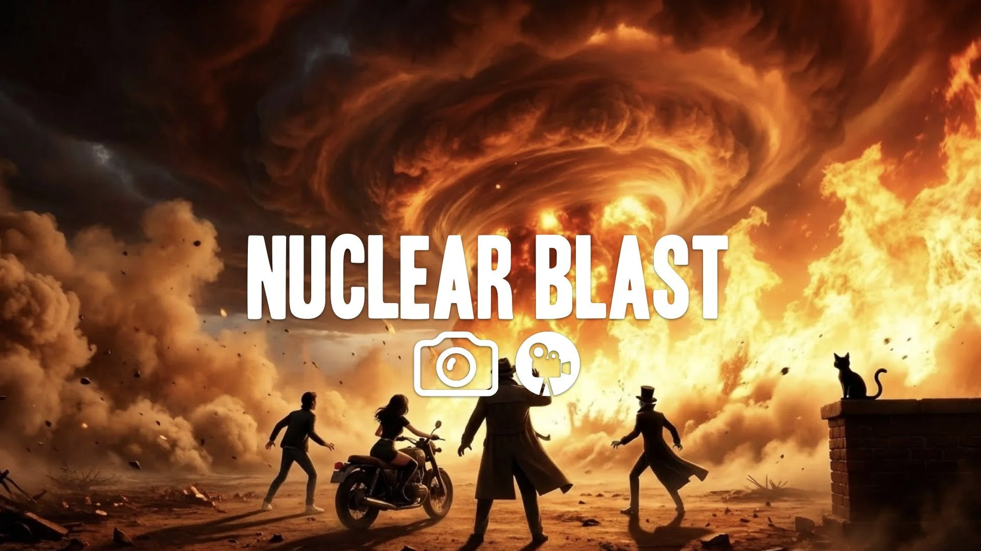 * Nuclear explosion trinity test wall of fire terrified clouds dust swirling atomic bright no music