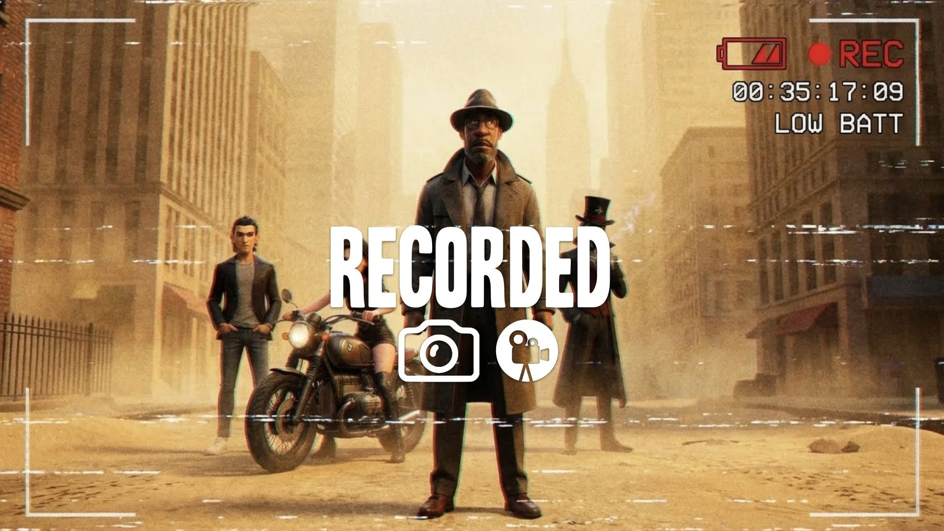 1. Terrorist camera recording battery blinking sandy background gritty vhs glitch texture no music