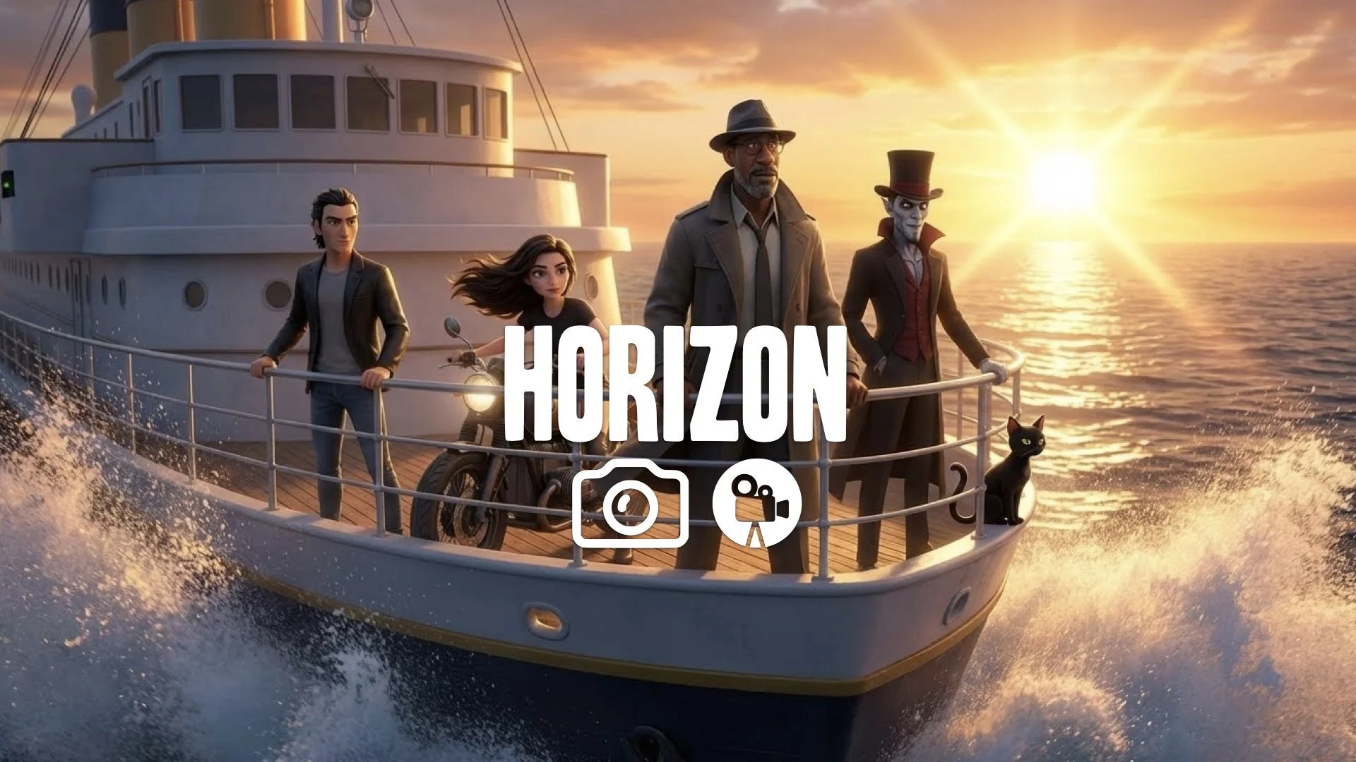 1. Ship bow sunset golden light ocean spray romantic wind lens flare horizon view no music