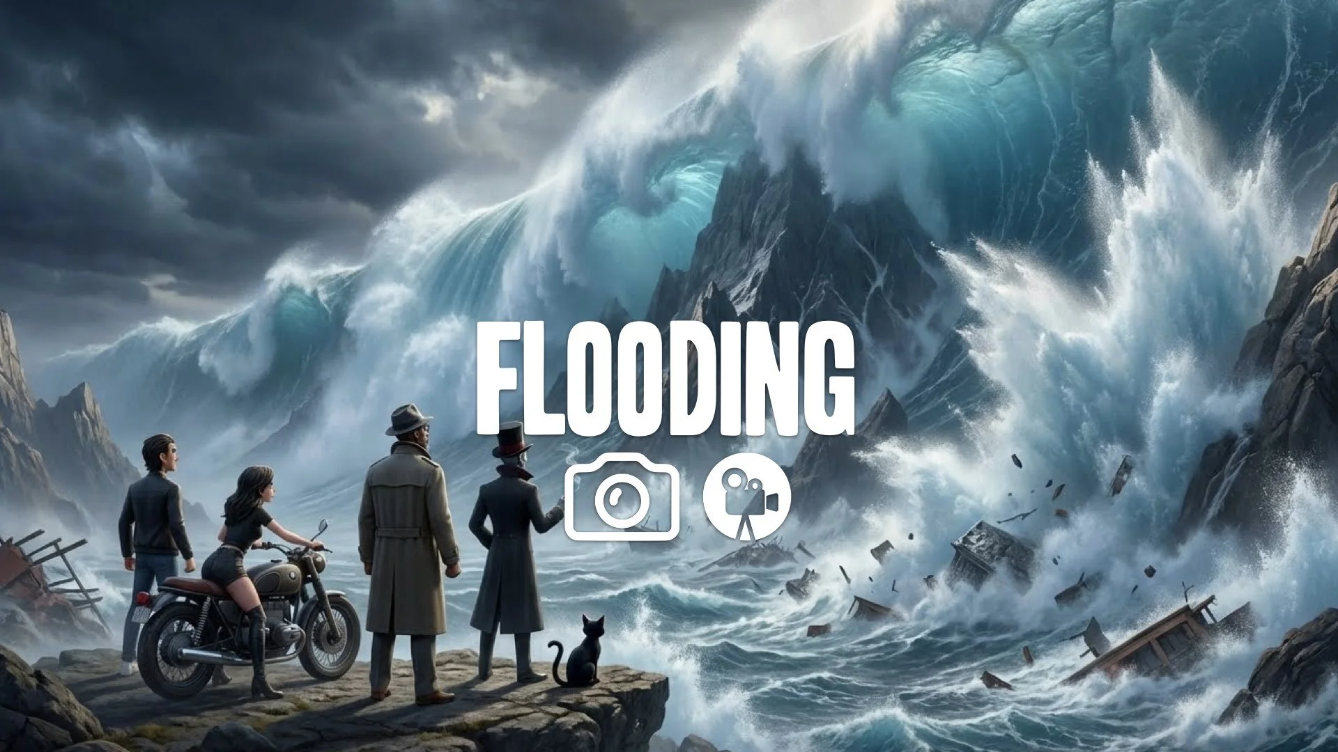 * Giant wave ocean planet water wall looming mountains gear water spray destruction no music