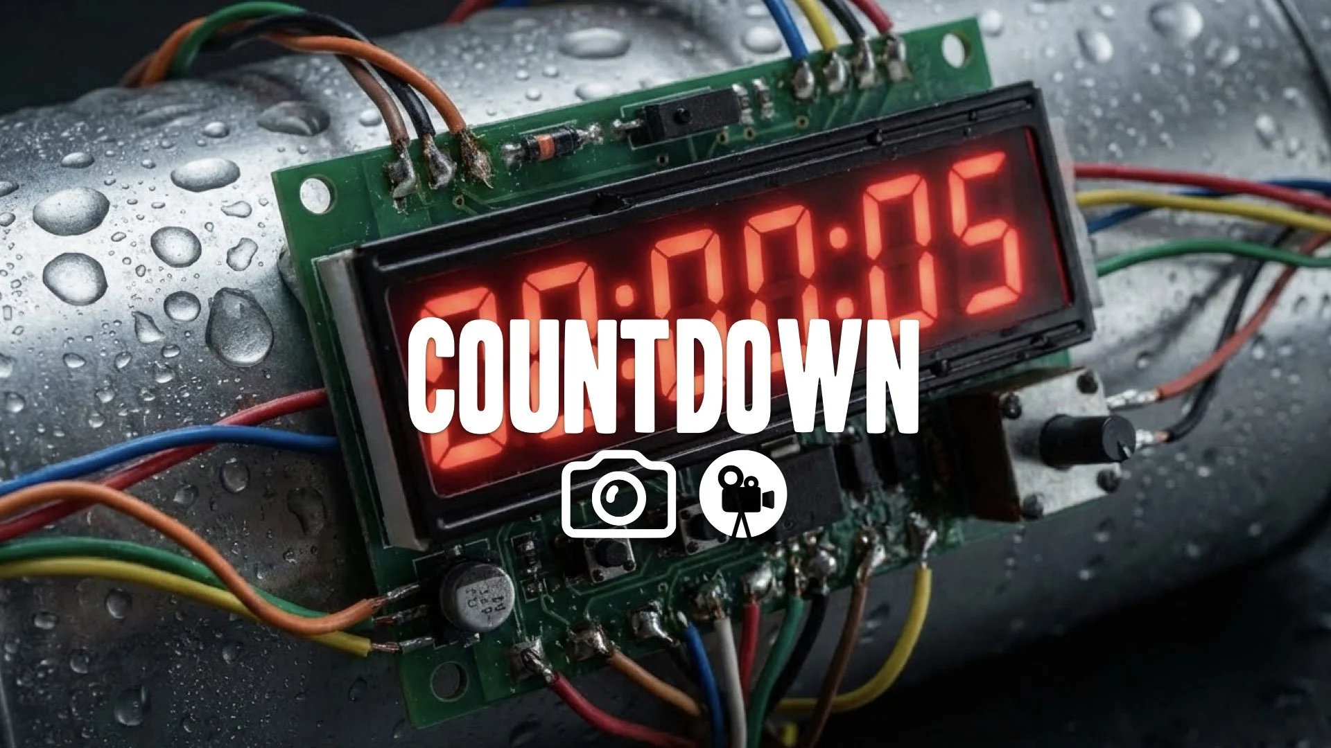 1. Nuclear bomb timer ticking red digital glow wires sweat drops tension macro shot no music