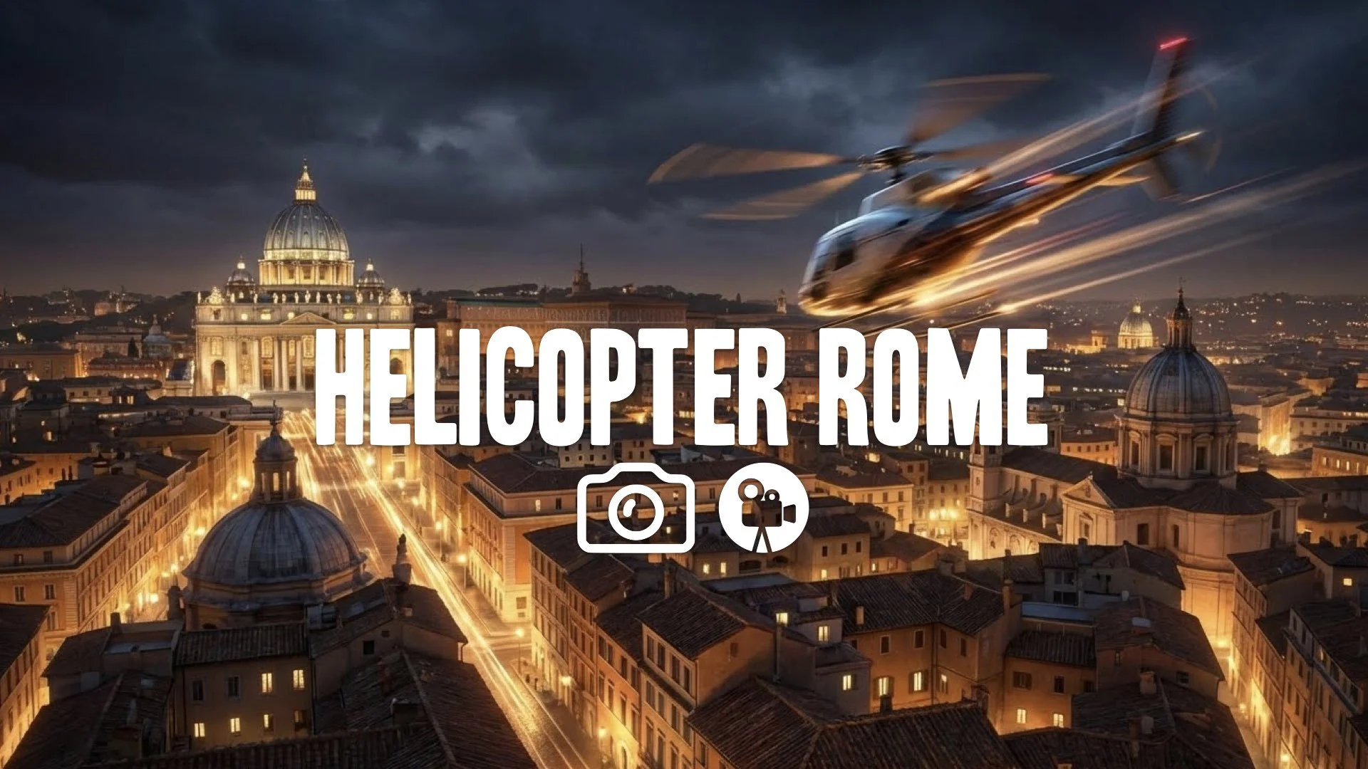 1. Helicopter flying over rome night lights dome view cinematic wide shot fast motion no music