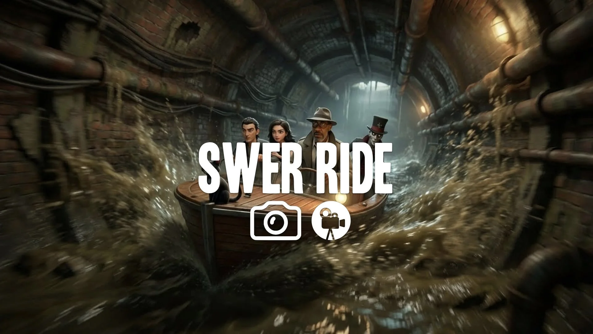 1. Boat sewer chase water splashing tunnel pipes sludge dark claustrophobic speed blur no music