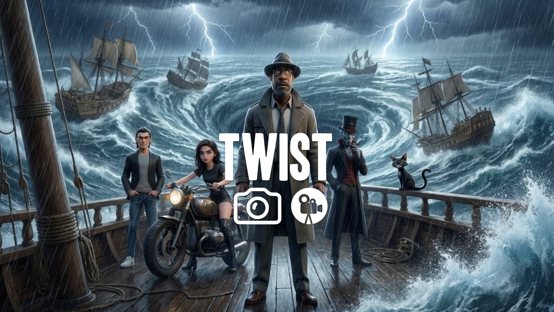 1. Maelstrom whirlpool giant ocean vortex ships fighting rain lightning chaotic water physics no music