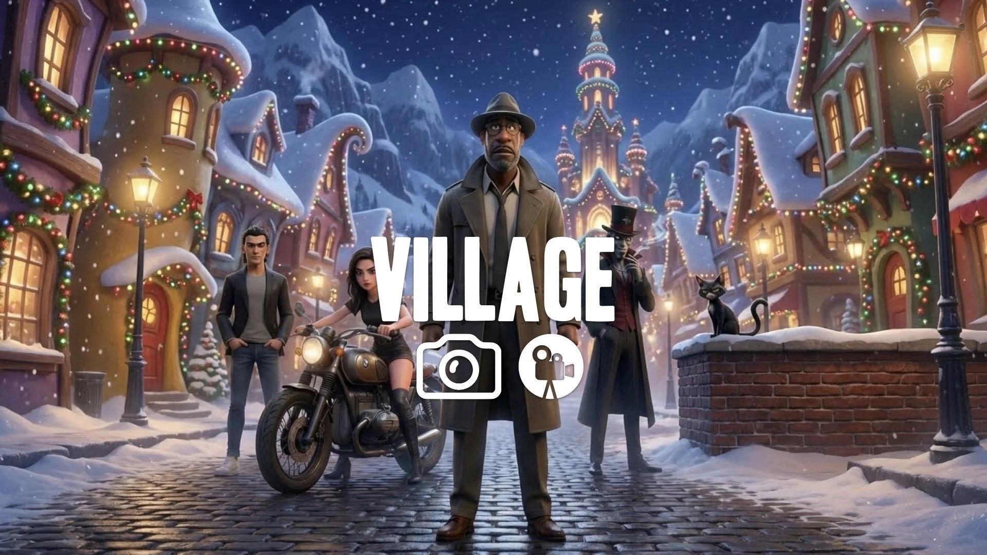 1. Whoville snowy mountains curvy architecture christmas lights glowing night colorful fantasy no music