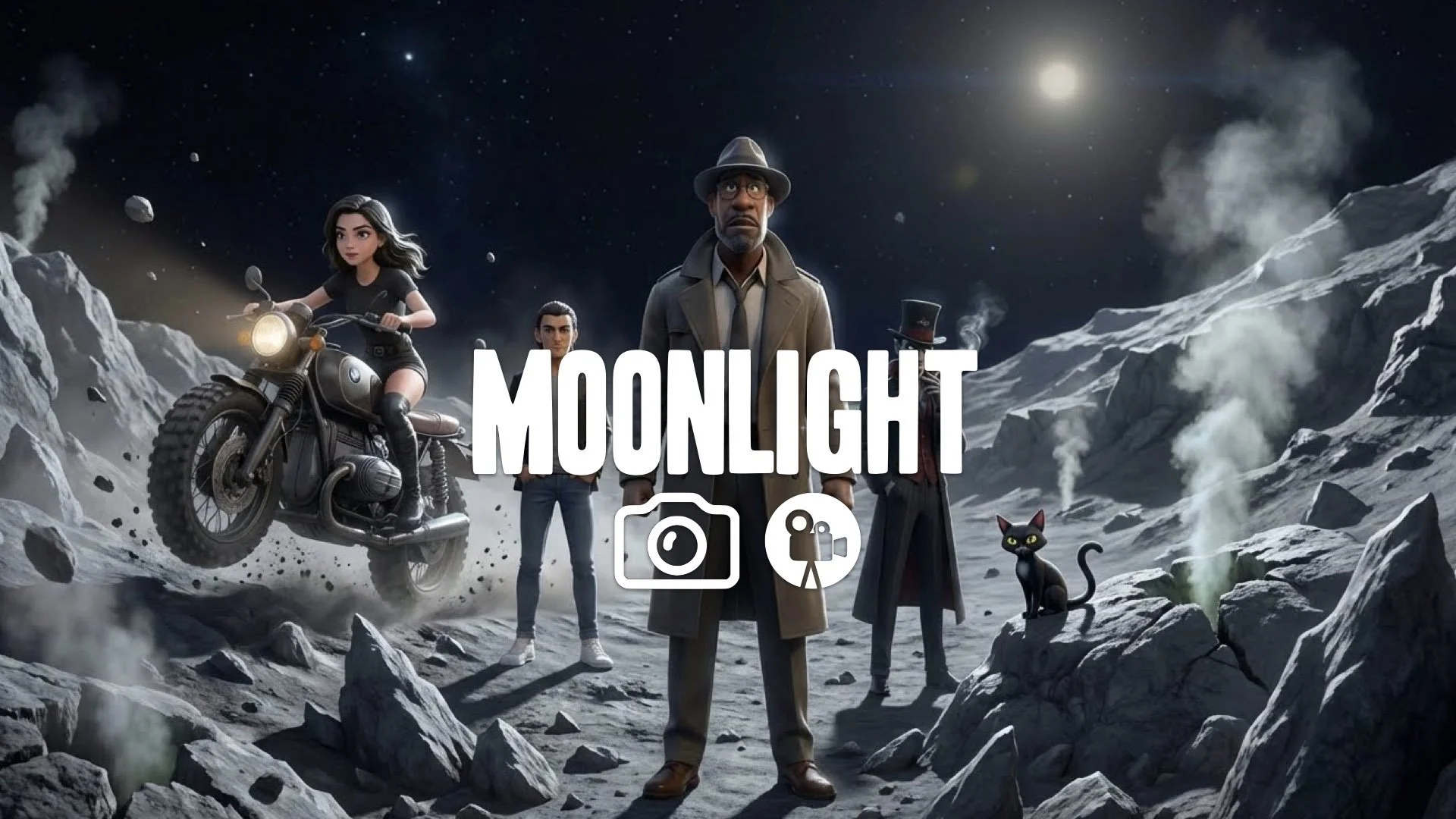 1. Asteroid surface jagged rocks gas venting rover driving bouncing low gravity debris dust no music