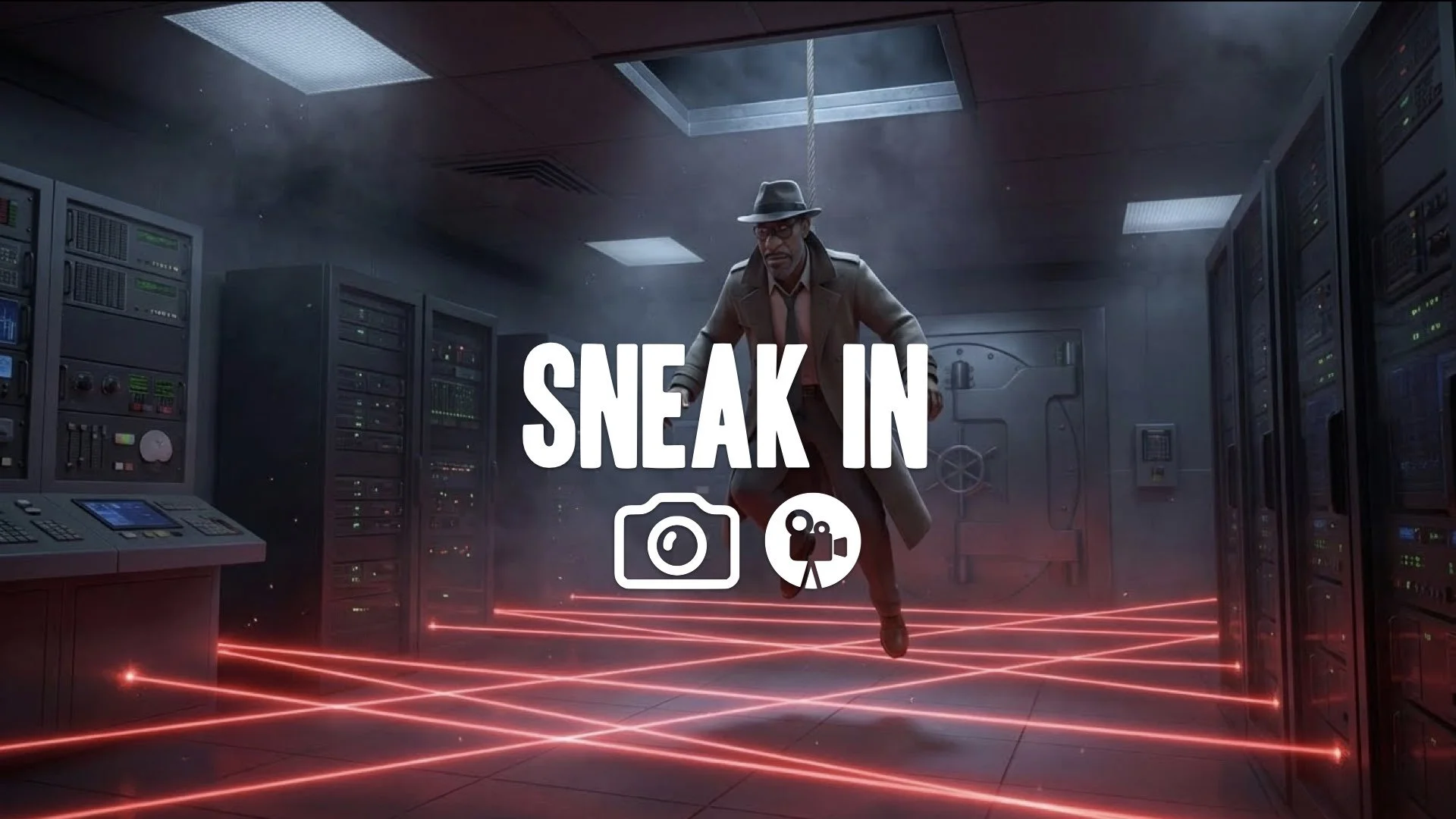 1. Agent dropping from ceiling vent into laser grid floor below secure room suspense no music