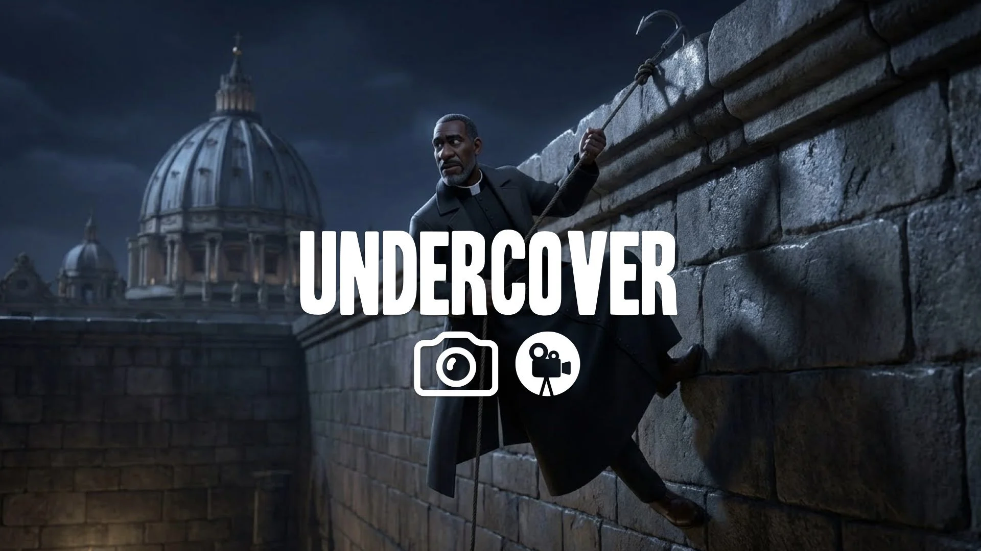 1. Agent scaling high ancient Vatican wall night priest disguise stealth infiltration grappling hook no music