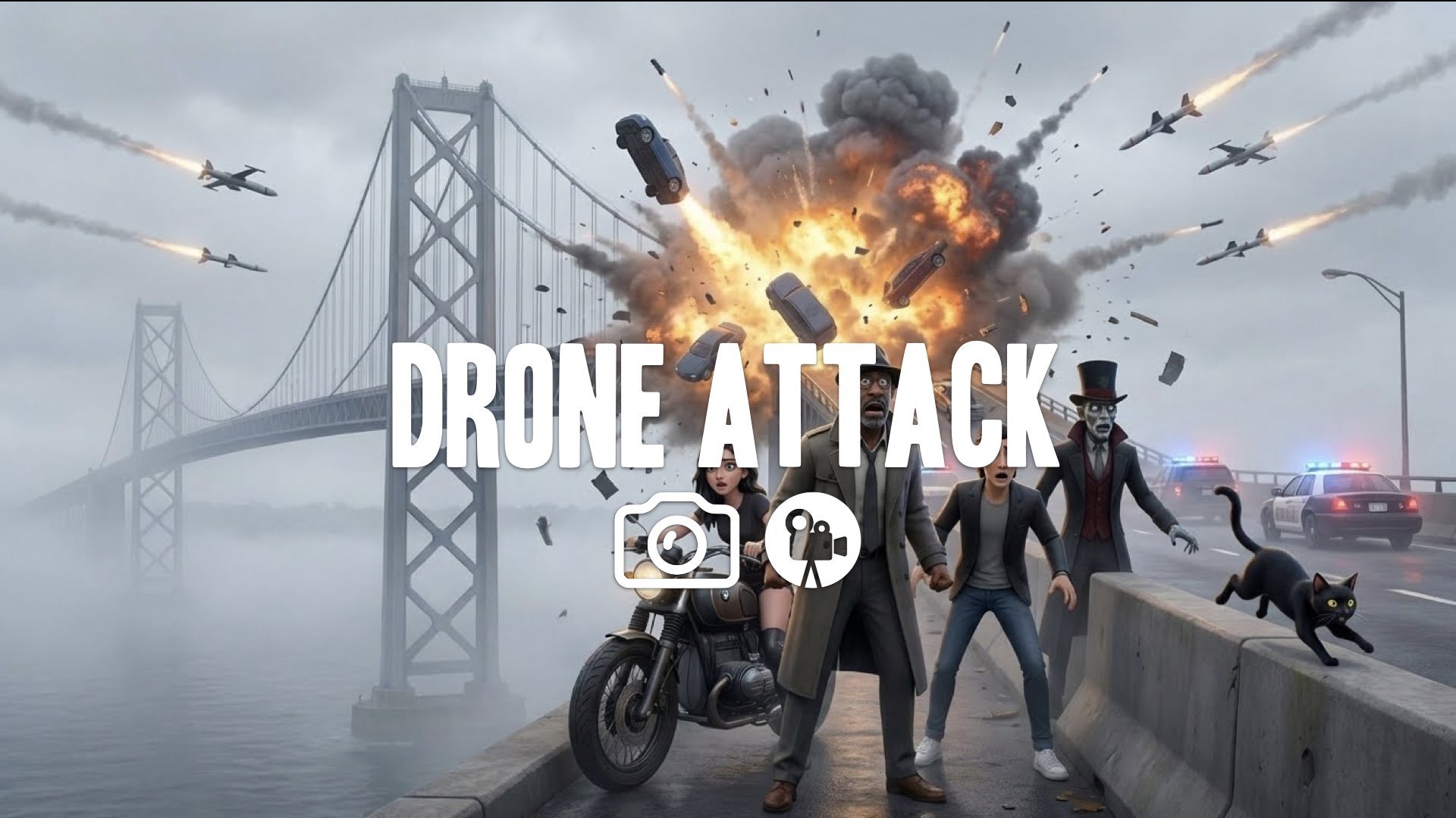 1. Chesapeake Bay Bridge explosion drone missile attack cars flipping destruction chaos no music