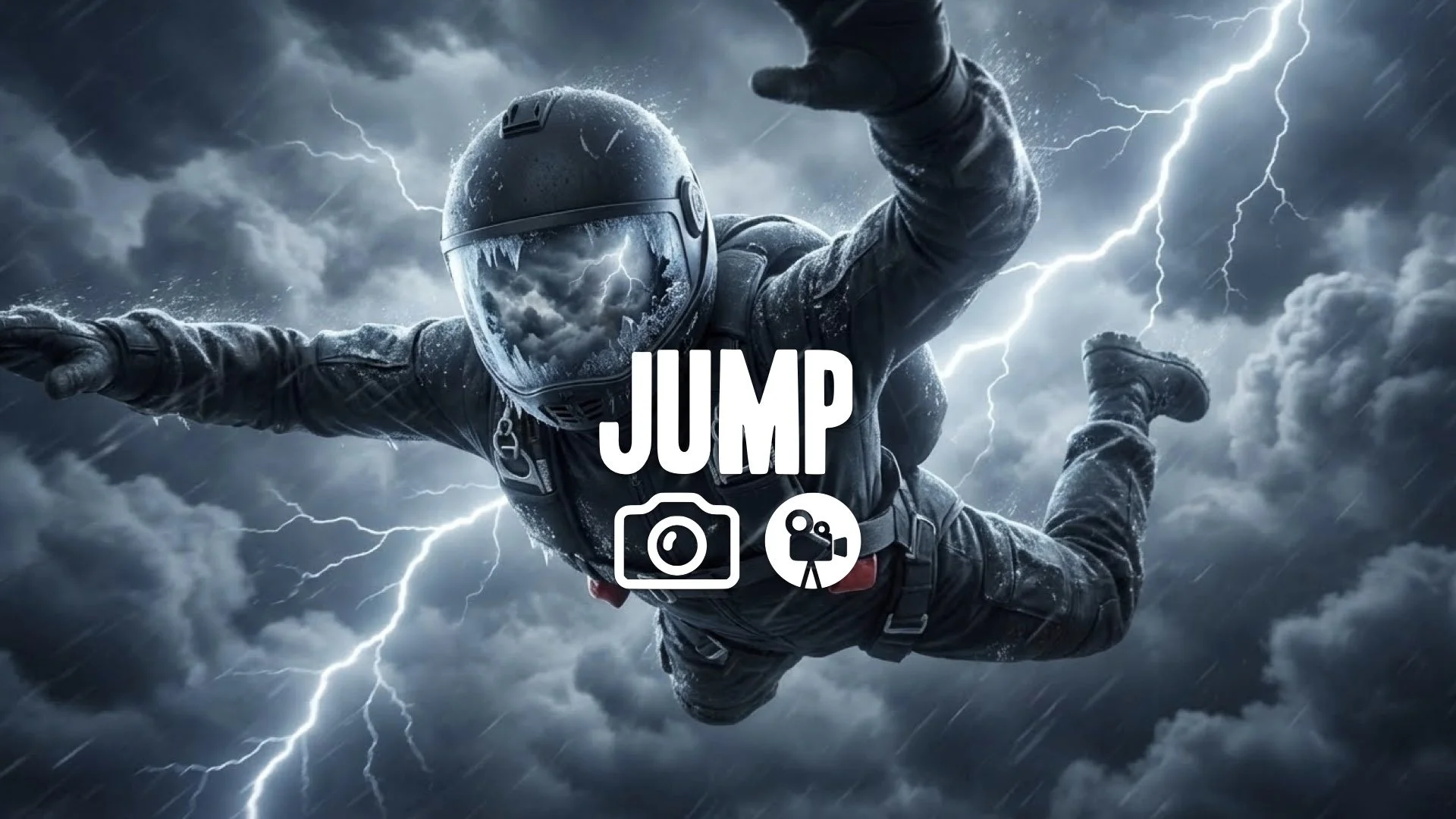 1. HALO jump storm clouds lightning agent falling through sky helmet visor ice formation no music