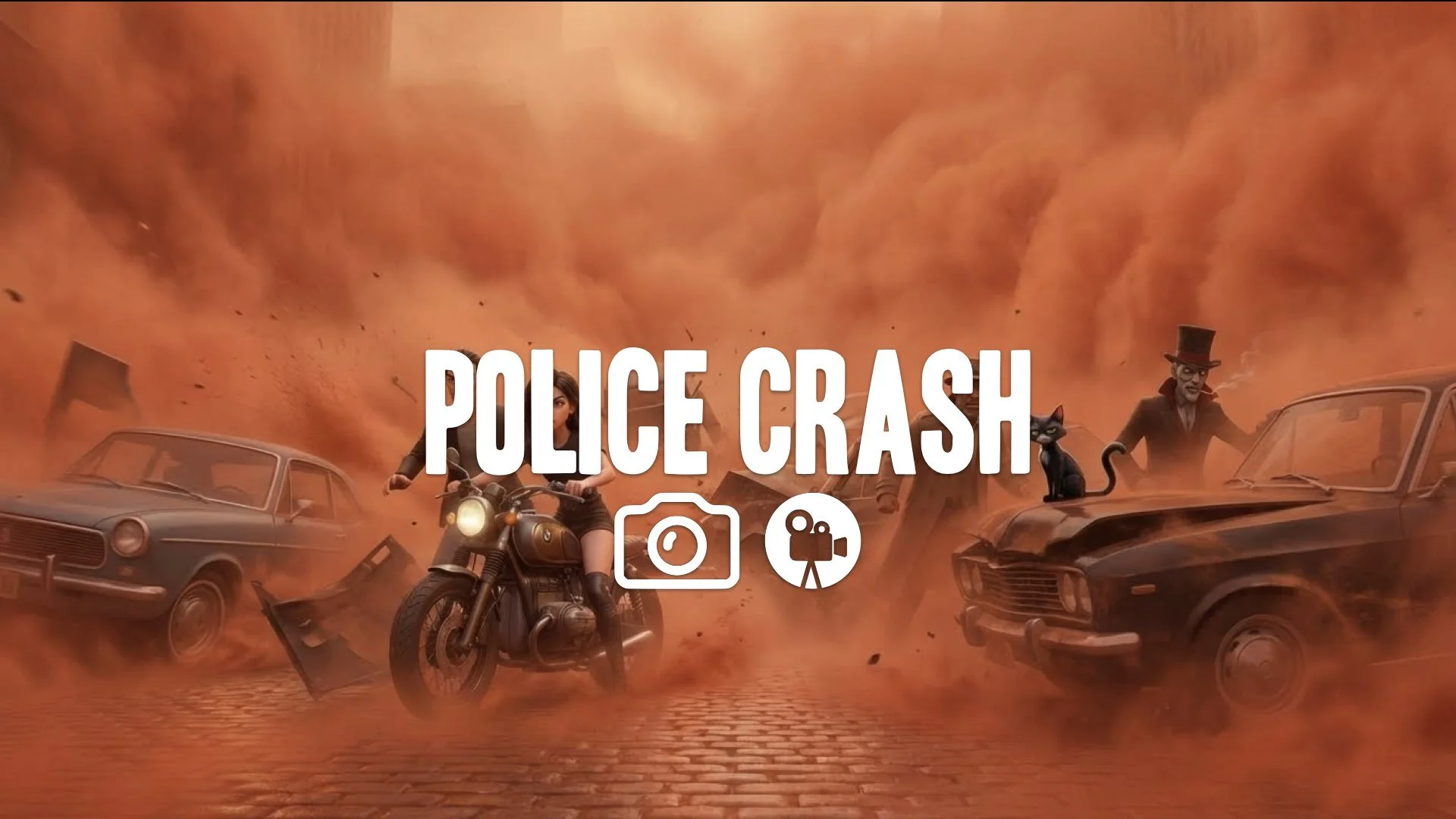 1. Car chase inside massive sandstorm zero visibility red dust swirling collisions chaos no music