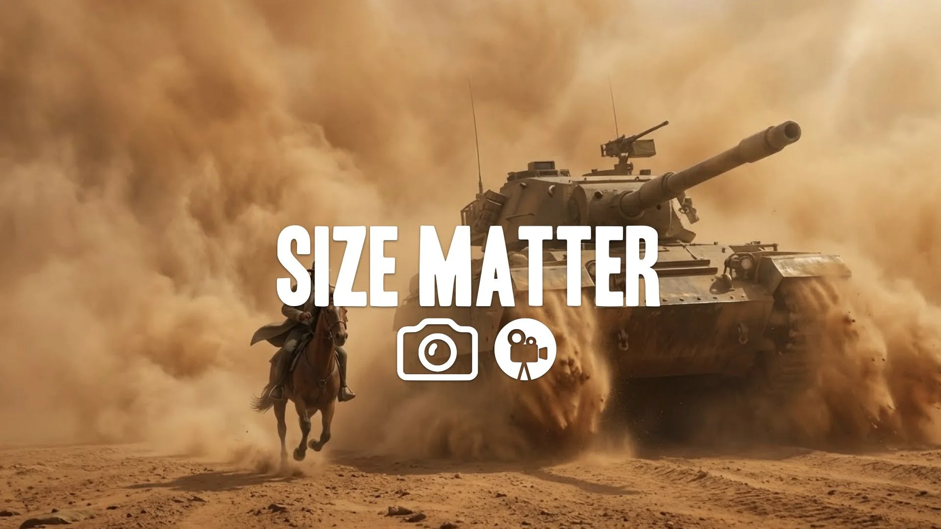 1. Agent on horseback chasing tank through desert sandstorm cinematic wide shot epic scale no music