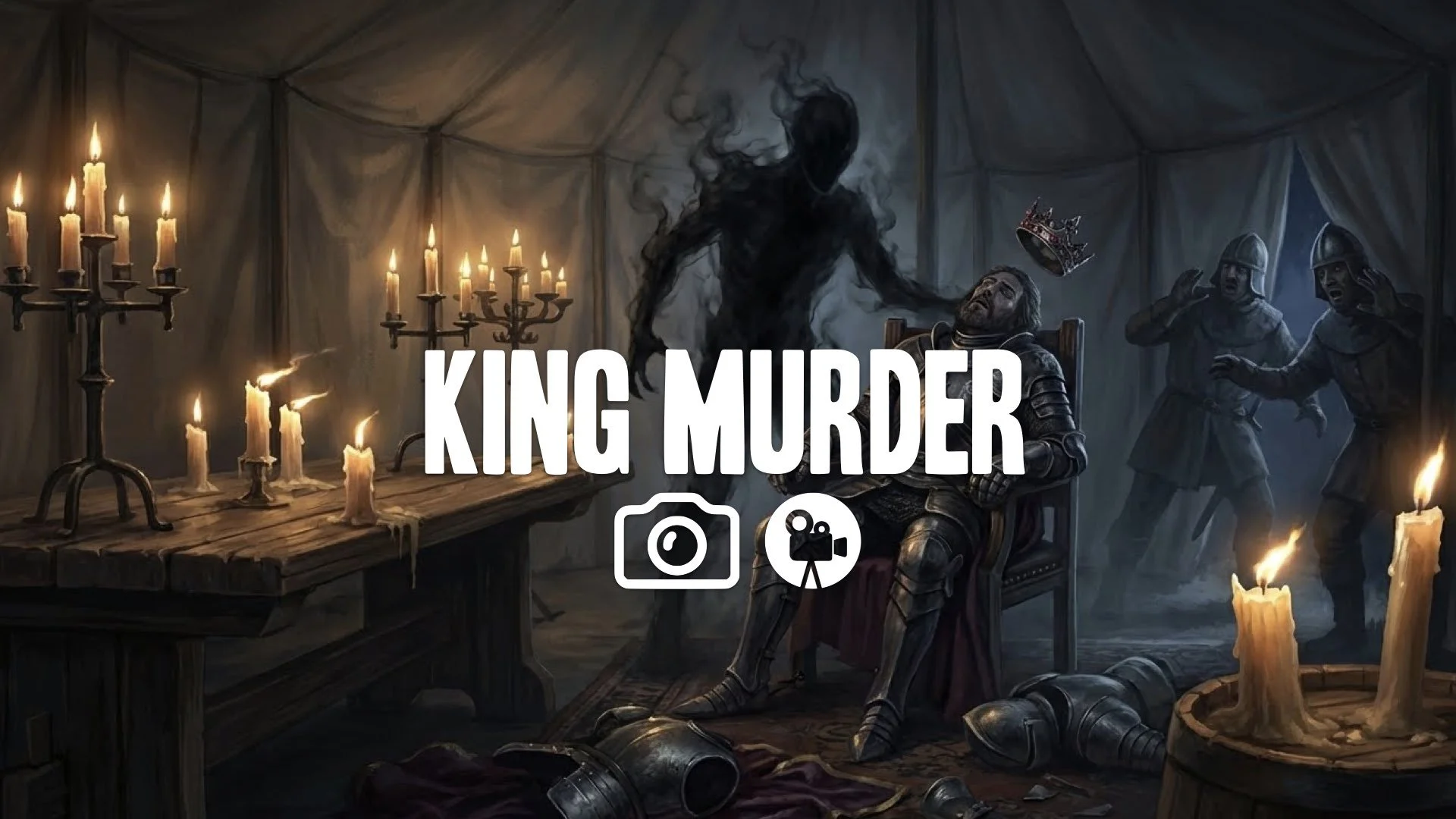 1. Shadow creature forming in tent assassinating king armor falling candles flickering supernatural horror no music