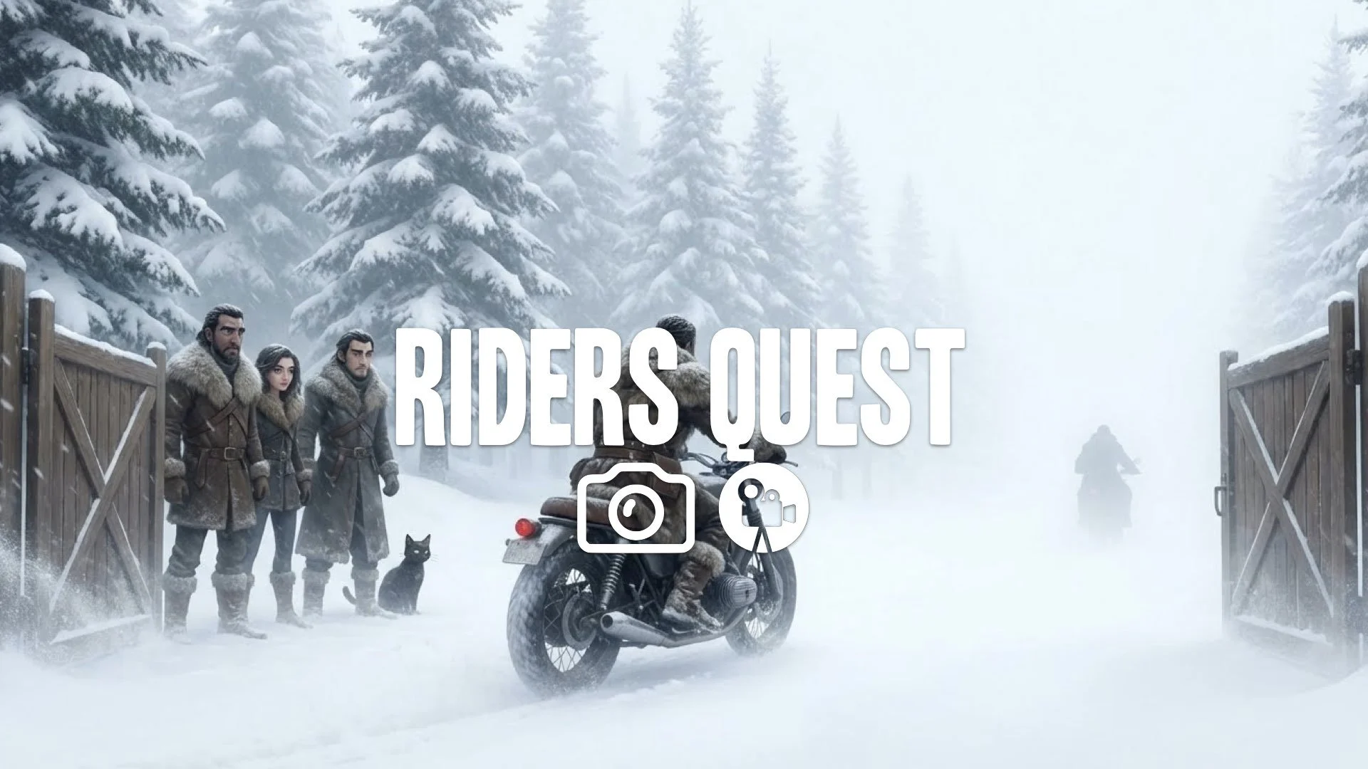 1. Lone rider heading into snowy forest with wildlings looking back one last time gate closing fading into white no music