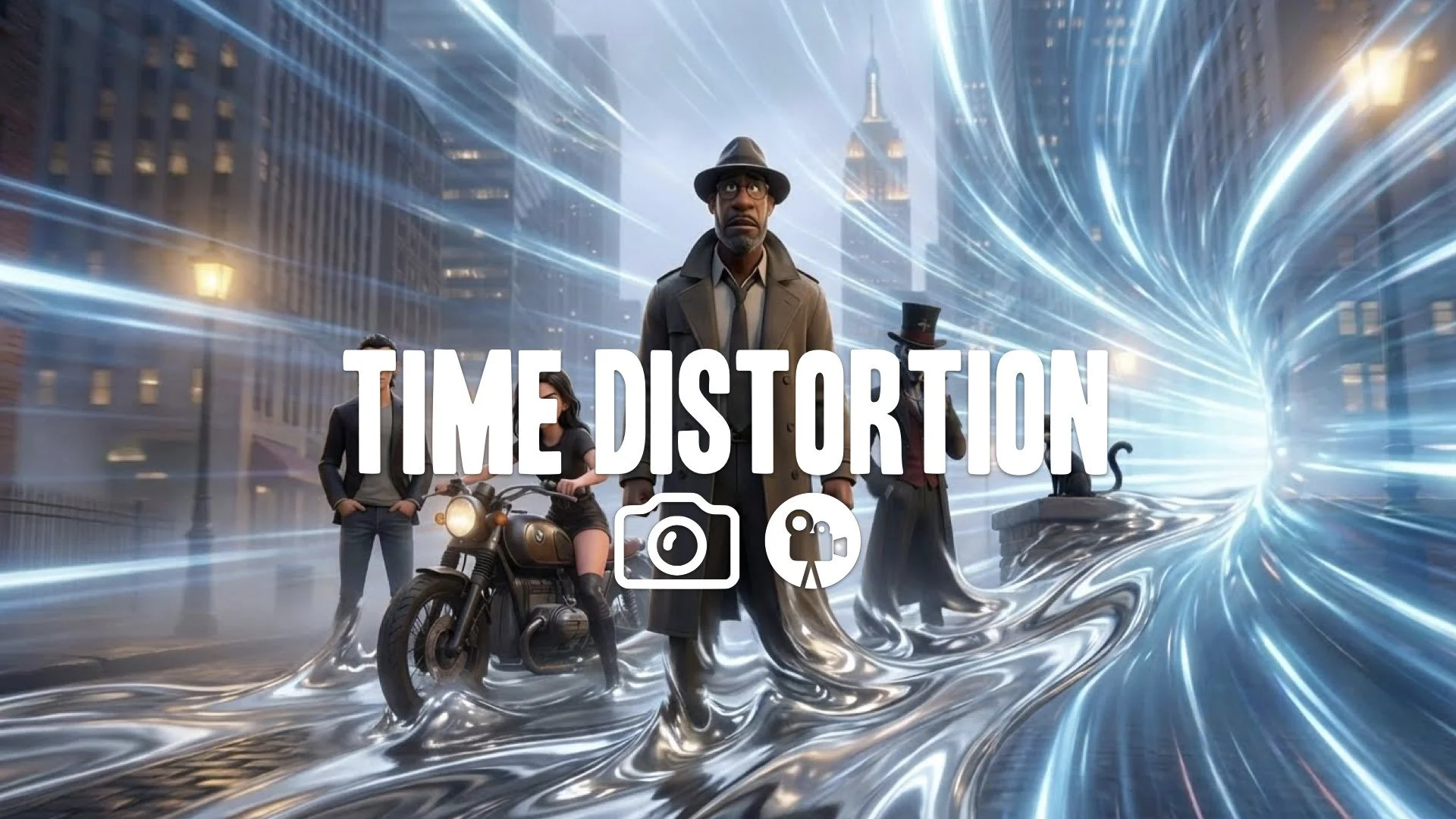 1. Time travel ripple effect car disappearing silver liquid transition futuristic tunnel speed blur no music