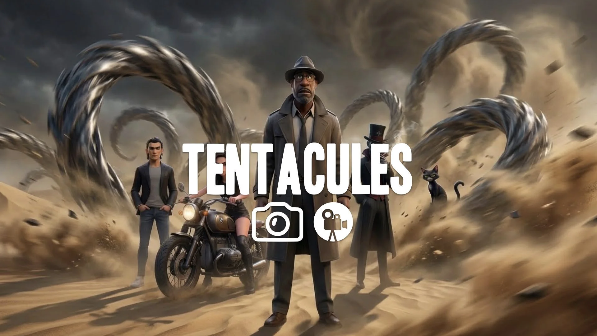 1. Mimic alien spinning tentacles metal texture blurring movement sand dunes battle terrifying speed no music