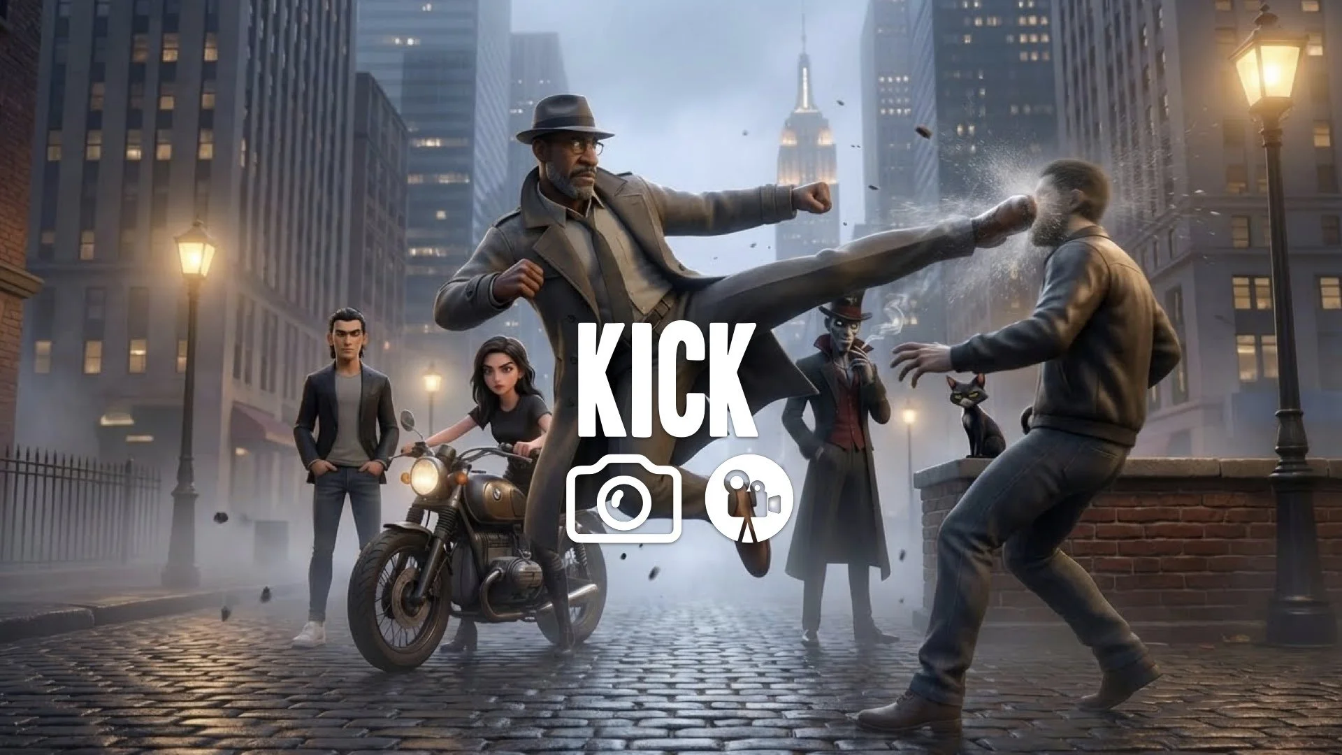 1. Side kick flying through air hitting opponent slow motion impact sweat spray muscle tension no music