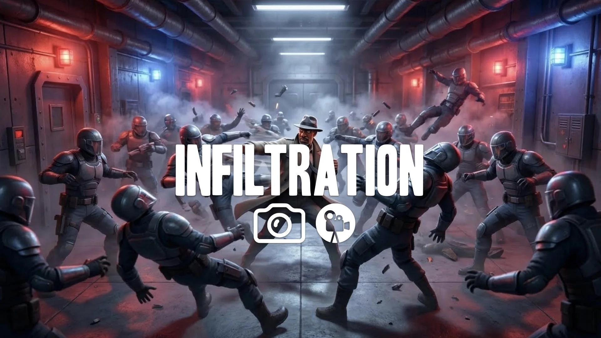 9. Underground base guards attacking one man fighting dozens fast punches kicks chaos alarm lights no music