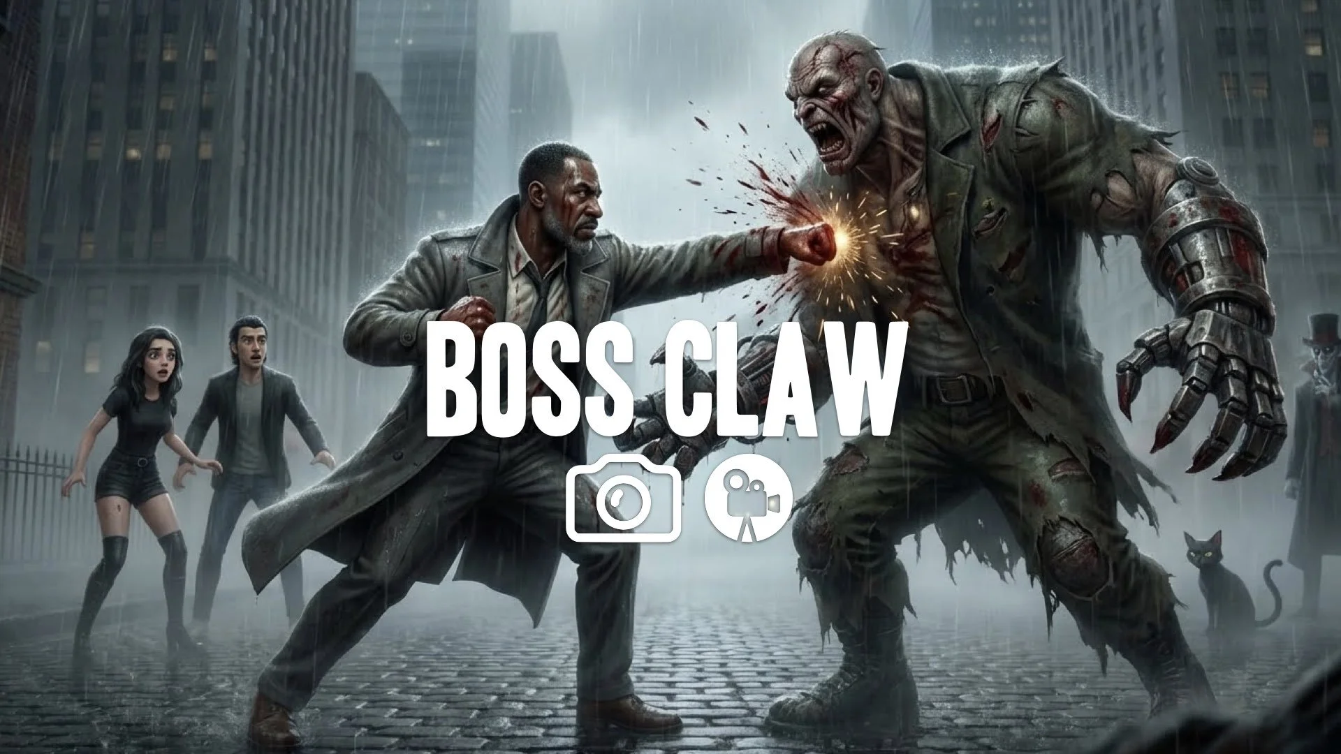 12. Final boss fight claw hand vs bare hands brutal impact sweat blood slow motion gritty texture no music