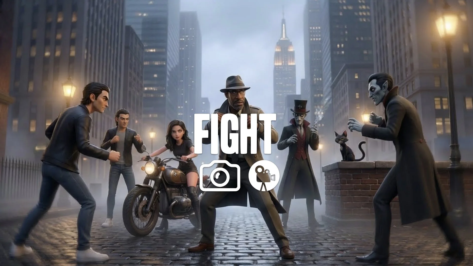 18. Fighter surrounded by enemies circular camera shot defensive stance ready for all directions no music