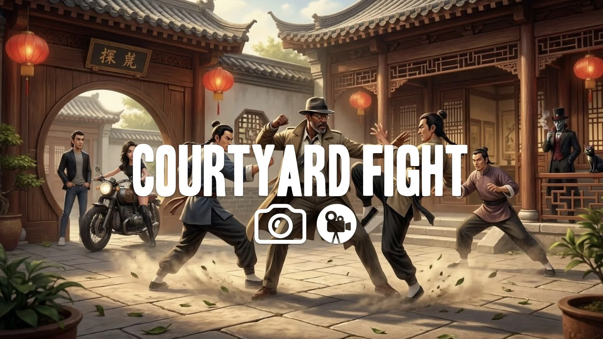 27. Traditional Chinese courtyard fight multiple attackers one defender fluid movement Shaw Bros style no music