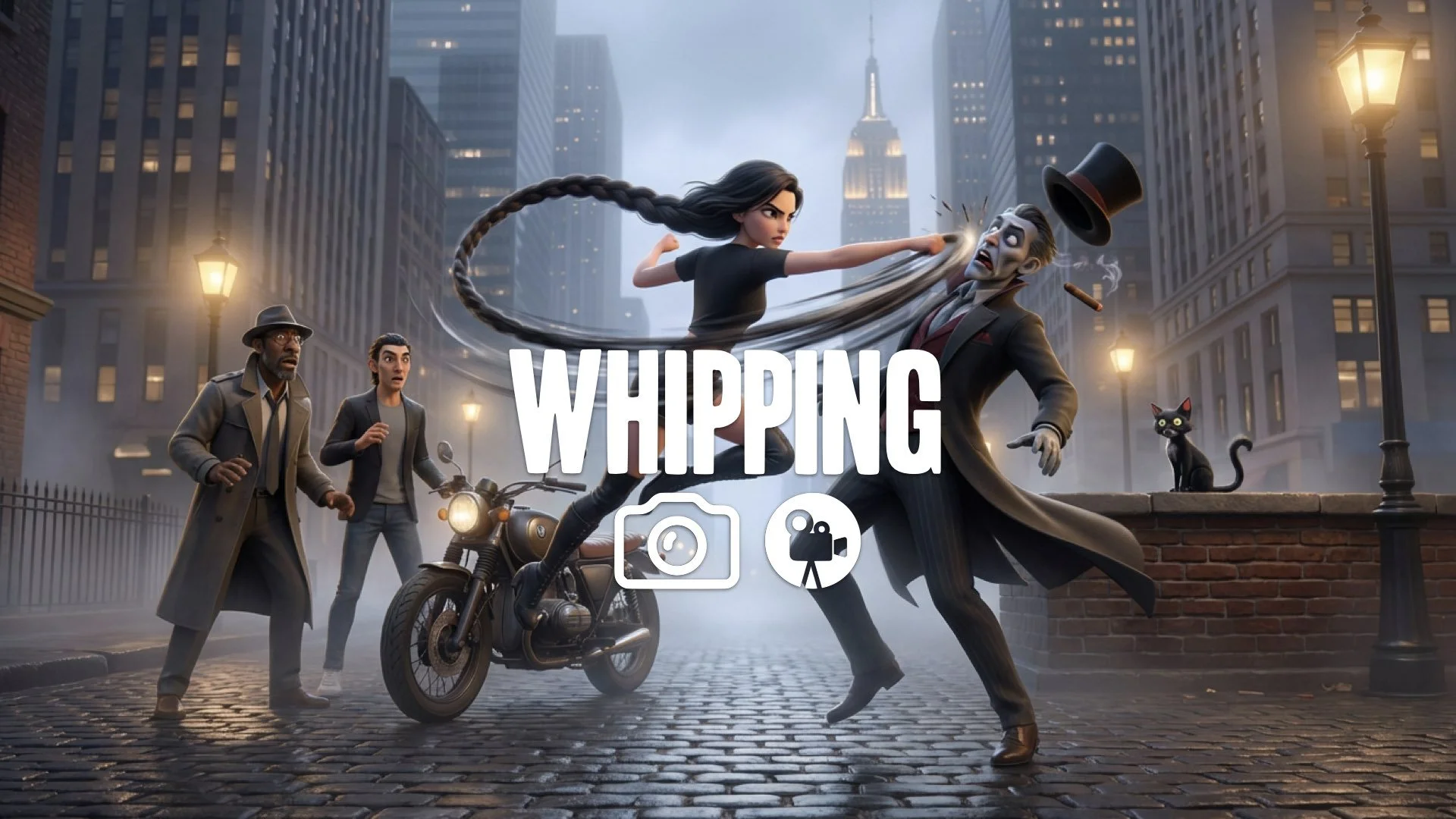 1. Fighter using long braid as weapon whipping opponent fast motion surprise attack no music