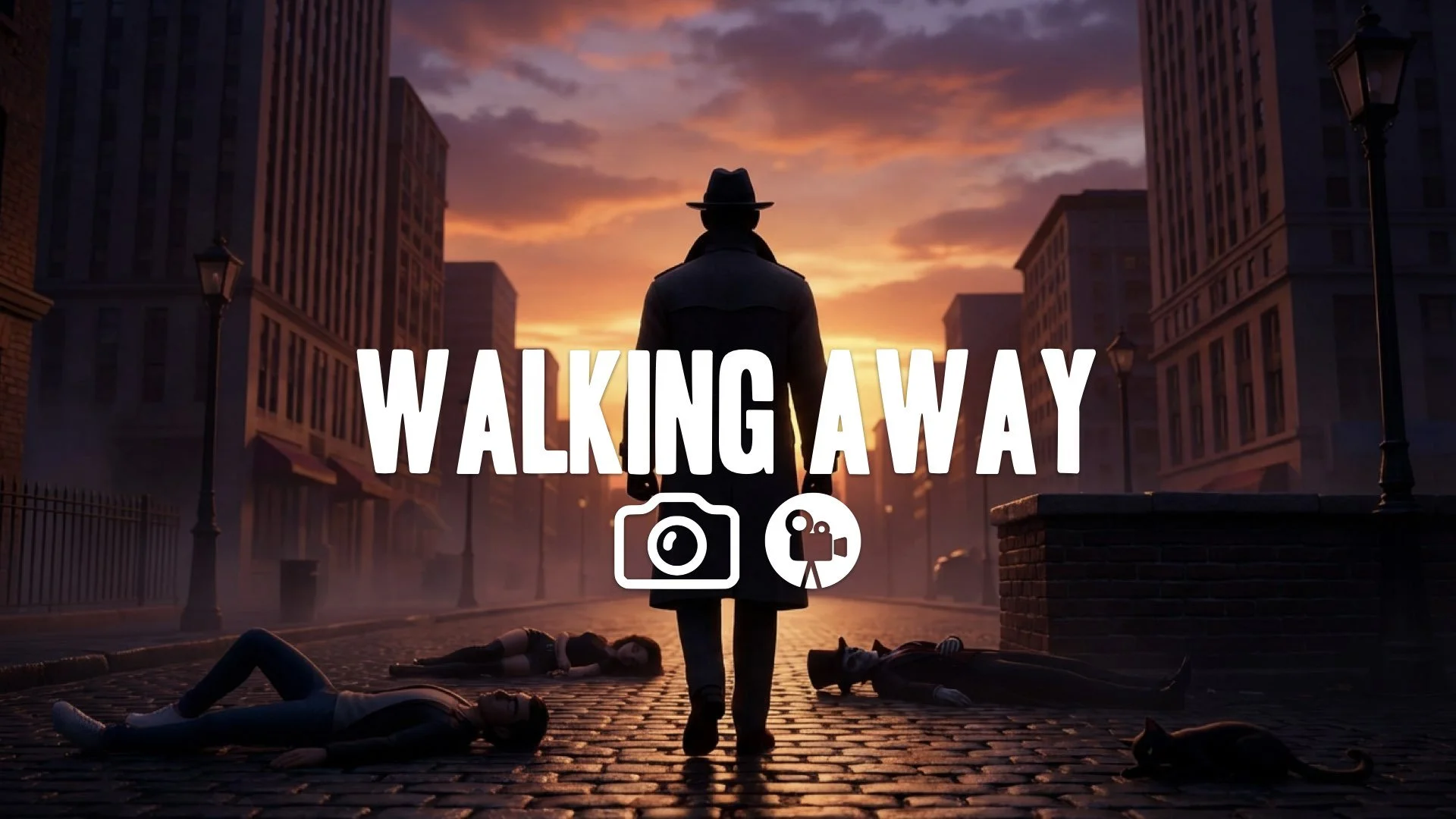 30. End of fight lone warrior walking away into sunset silhouette defeated enemies on ground cinematic no music