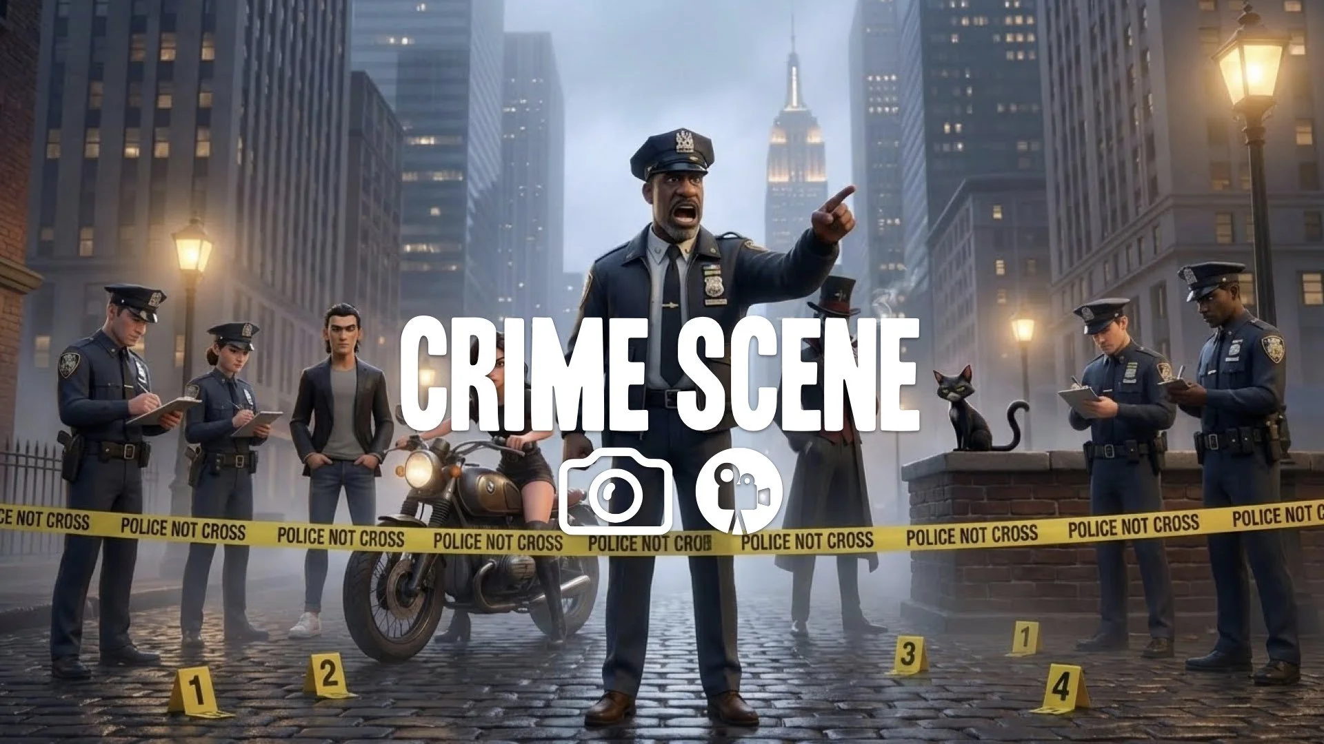 1. Police captain in uniform giving orders at crime scene pointing fingers authoritative voice no music