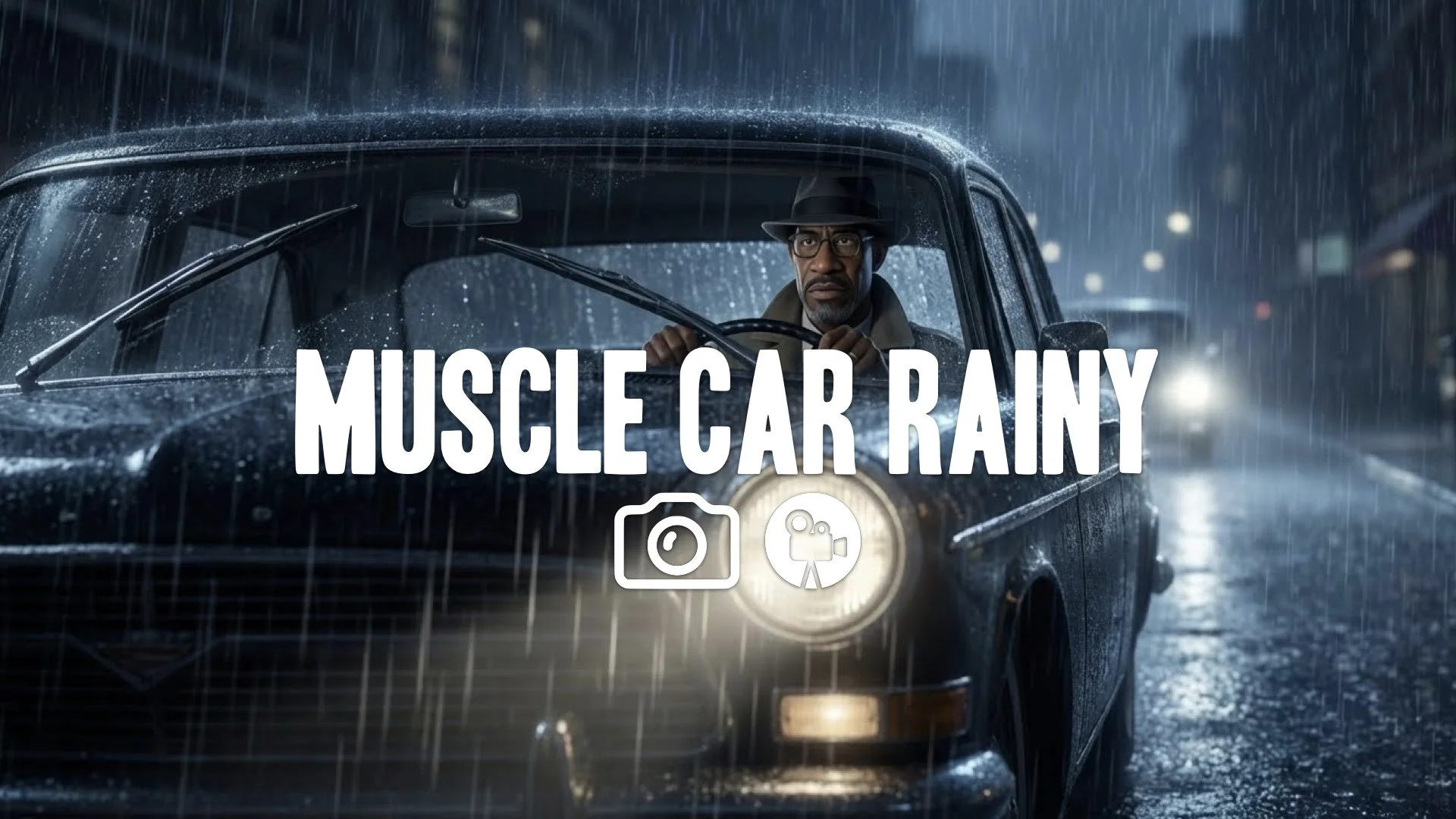 1. Black 1967 muscle car driving down lonely highway sunset reflection chrome shiny thunder rumble no music