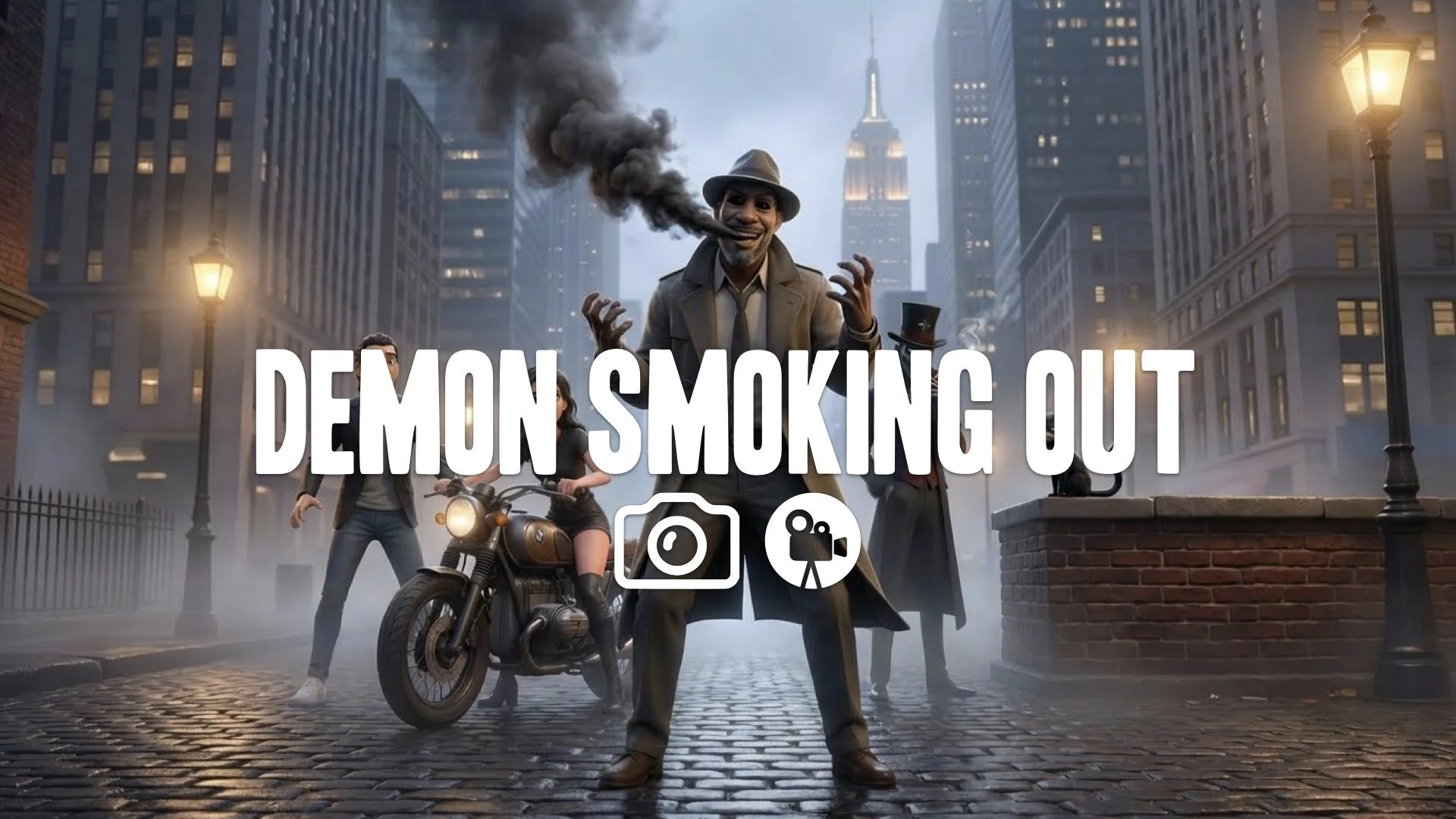 1. Demon with black eyes smiling possessed person smoke pouring out of mouth exorcism struggle no music