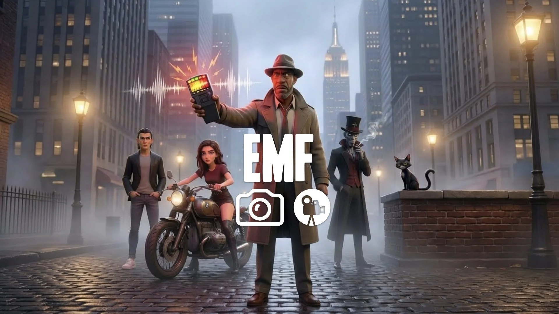 1. EMF meter lights flashing red sound spiking sweeping room tracking ghost invisible presence no music