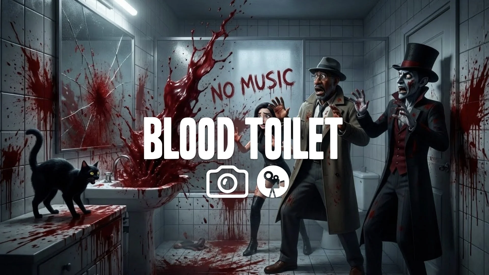 1. Bathroom sink blood exploding covering room red splatter fear hallucination intense no music